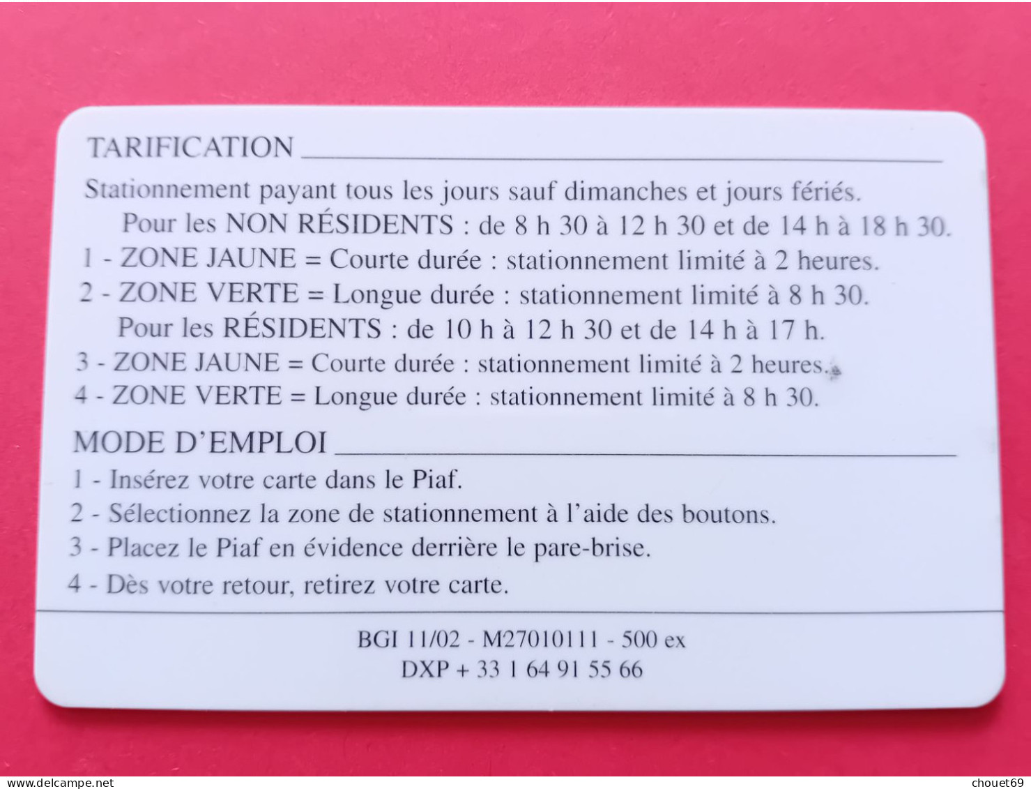 PIAF De EVREUX 100 Unites BGI 11/02 - M27010111 - 500 Ex - STATIONNEMENT Used (BA40623 - Tarjetas De Estacionamiento (PIAF)