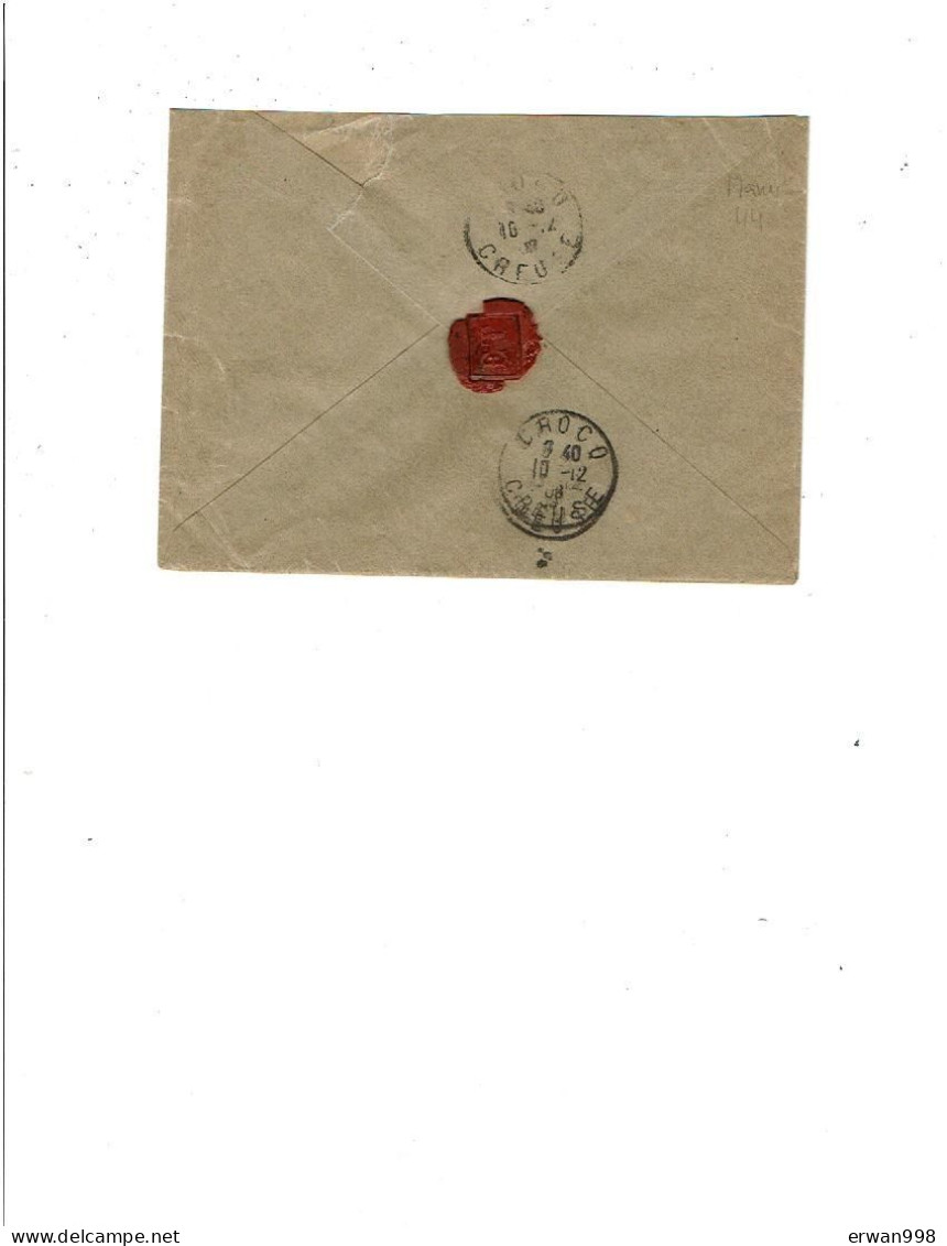 23 AUBUSSON Lettre Recommandée Cachet Manuel 9/12/1908 YT Semeuse 136 Cote 23€  187 - 1877-1920: Semi-Moderne