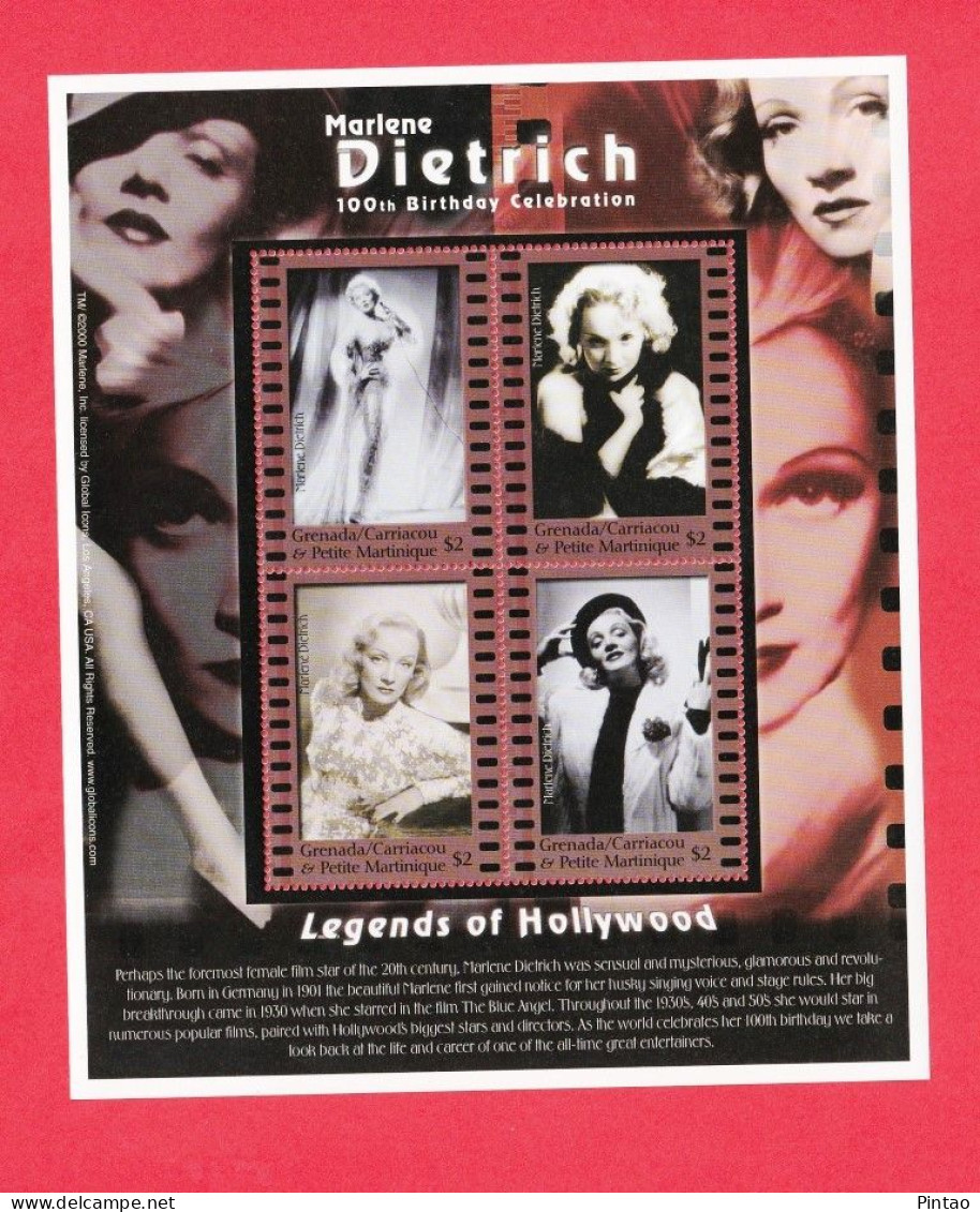 WW14542- GRANADA CORRIACOU & PETITE MARTINIQUE 2000- MNH_ CINEMA_ MARLENE DIETRICH - Acteurs