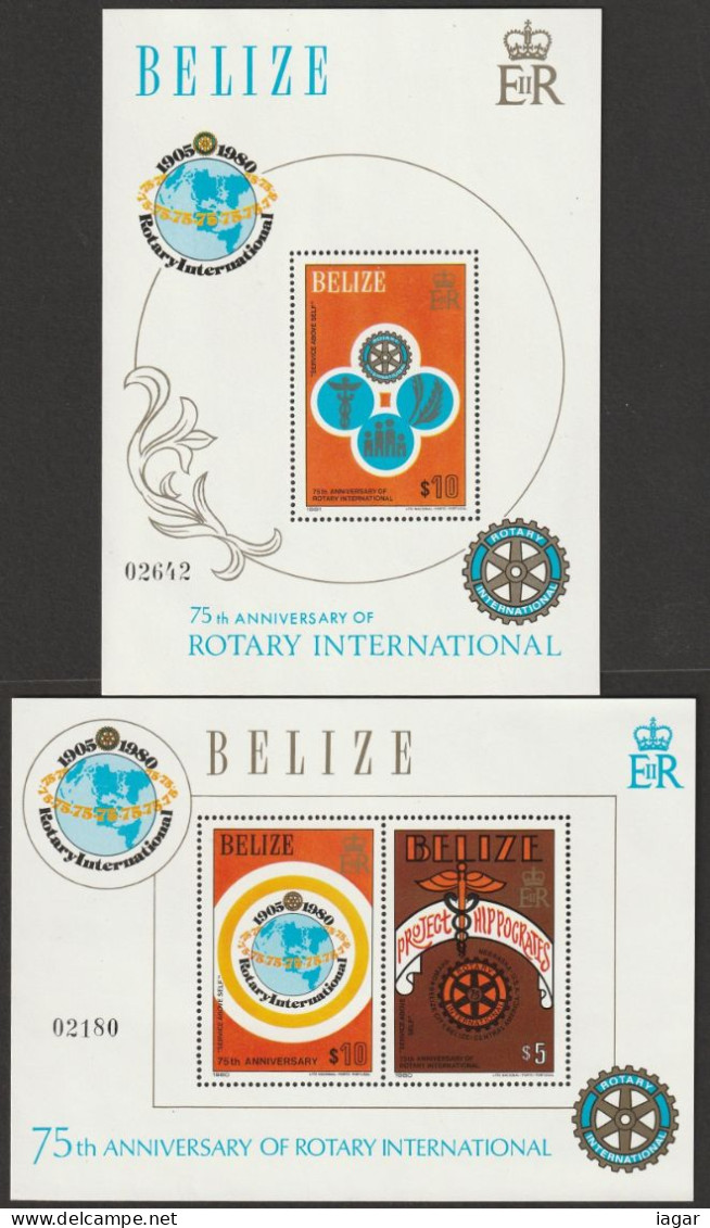 THEMATIC ROTARY:  75th ANNIV. OF ROTARY INTERNATIONAL. PAUL HARRIS (FOUNDER) AND EMBLEMS    7v+2MS   -  BELIZE - Rotary, Club Leones