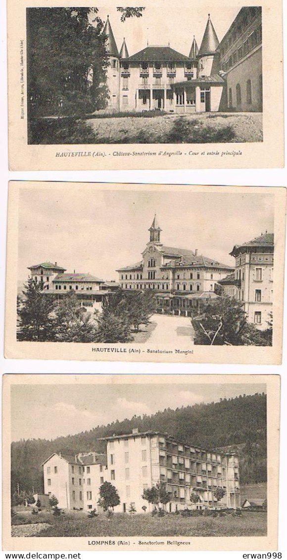 01 BOURG Petit Lot De 3 Cartes  Chateau Et Sanatorium (tuberculose) Angeville,Mangini,Belligneux   (195) - Hauteville-Lompnes