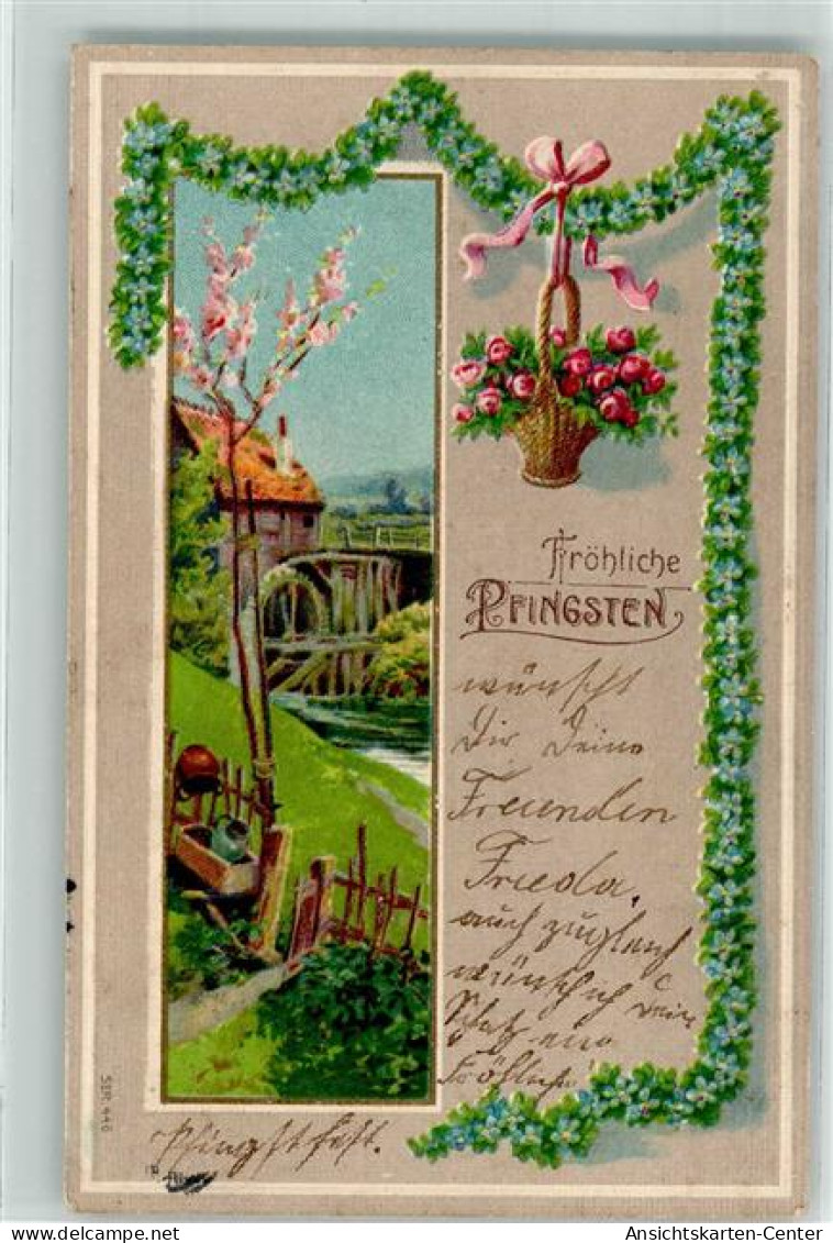 39601011 - Rosen Korb Vergissmeinnicht Passepartout Lithographie - Pfingsten