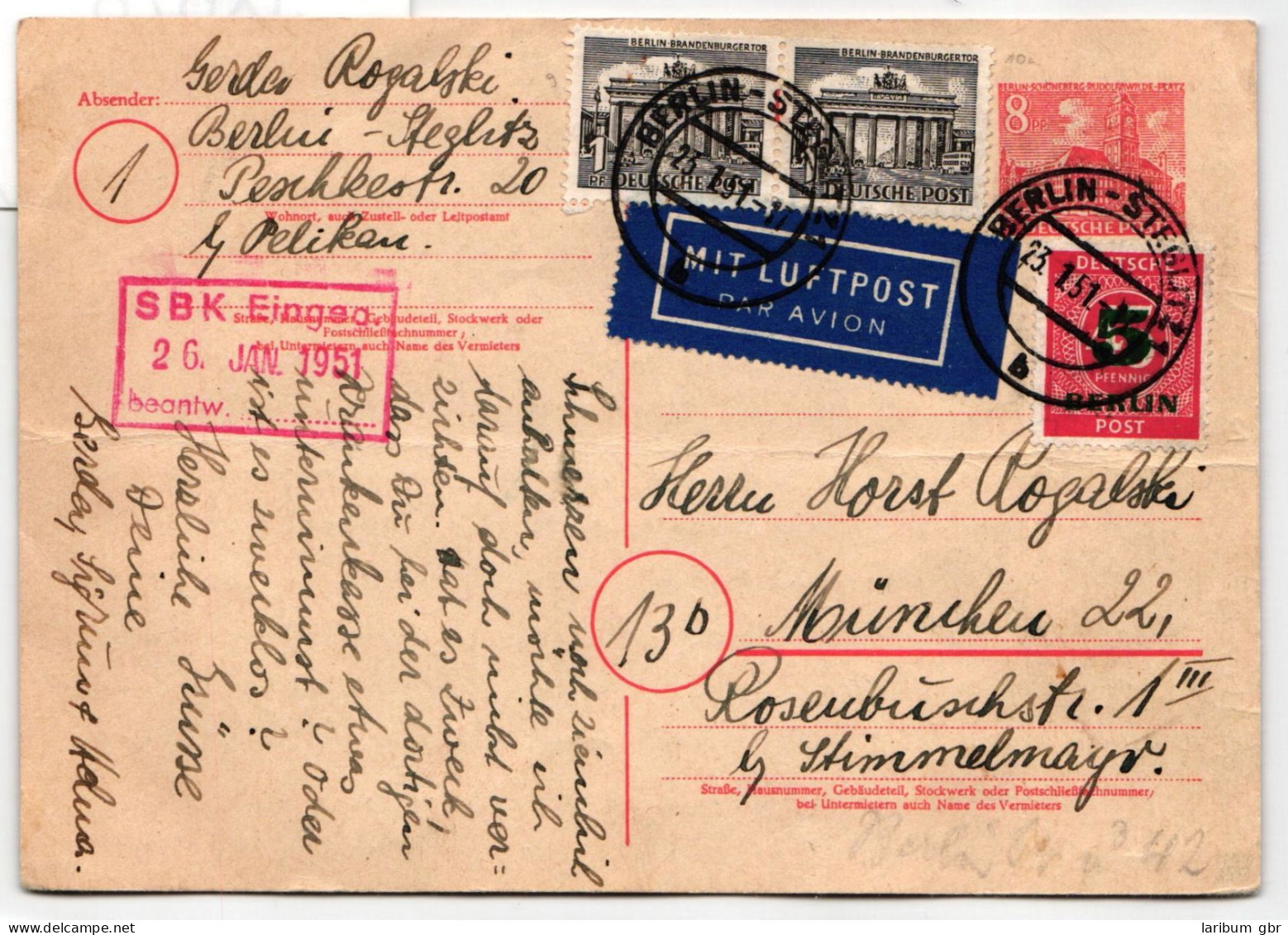 Berlin 46 GA, 135 Auf Postkarte Ganzsachenausschnitt Portogerecht #JX678 - Autres & Non Classés
