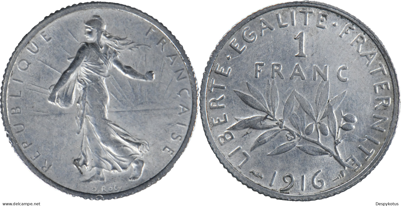 FRANCE - 1916- 1 Franc Semeuse - ARGENT 835‰ - 20-036 - 1 Franc