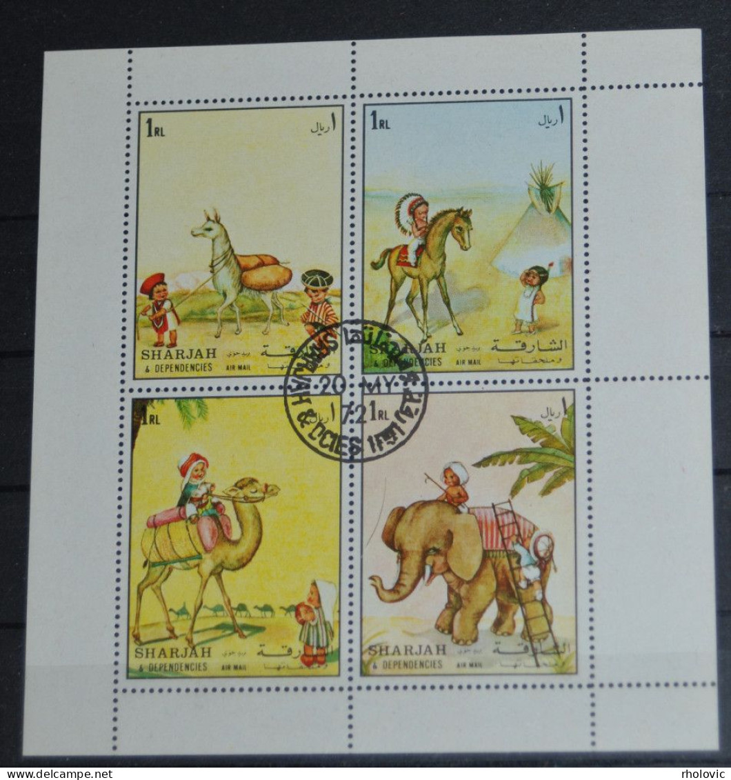 SHARJAH 1972, Children From Different Countries, Animals, Mi #1224-7, Used - Sonstige & Ohne Zuordnung