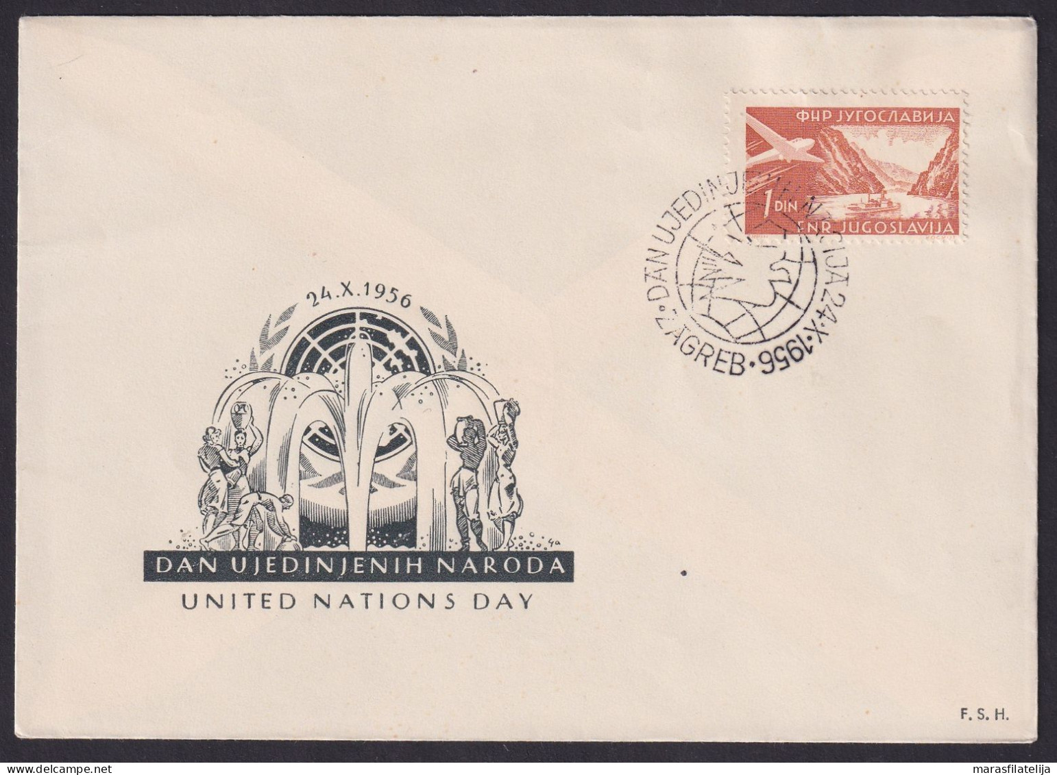 .Yugoslavia, 1956-10-24, Croatia, Zagreb, United Nations Day, Special Postmark & Cover - Autres & Non Classés