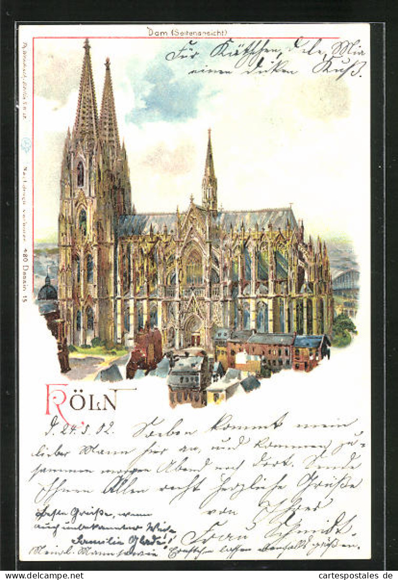 Lithographie Köln, Gesamtansicht Vom Dom  - Autres & Non Classés