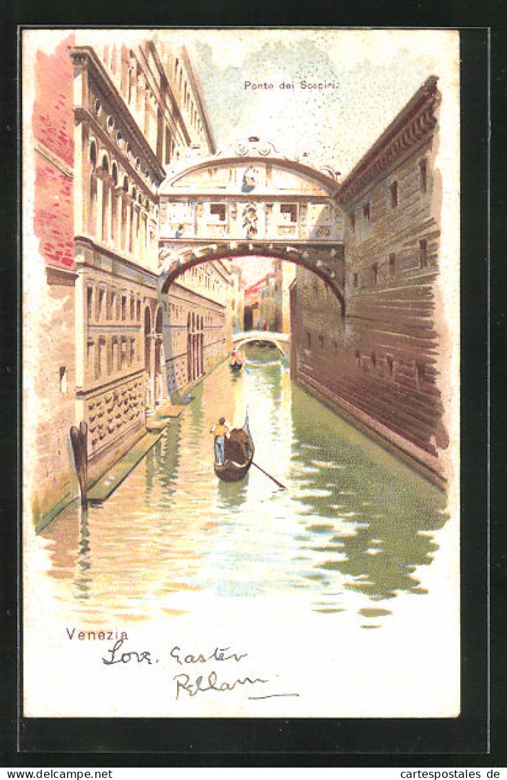 Lithographie Venezia, Ponte Dei Sospiri, Seufzerbrücke  - Autres & Non Classés