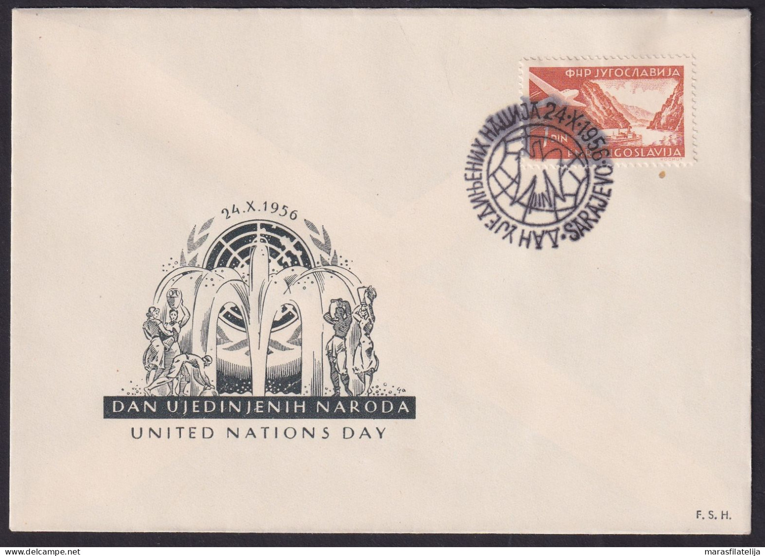 .Yugoslavia, 1956-10-24, Bosnia, Sarajevo, United Nations Day, Special Postmark & Cover - Autres & Non Classés