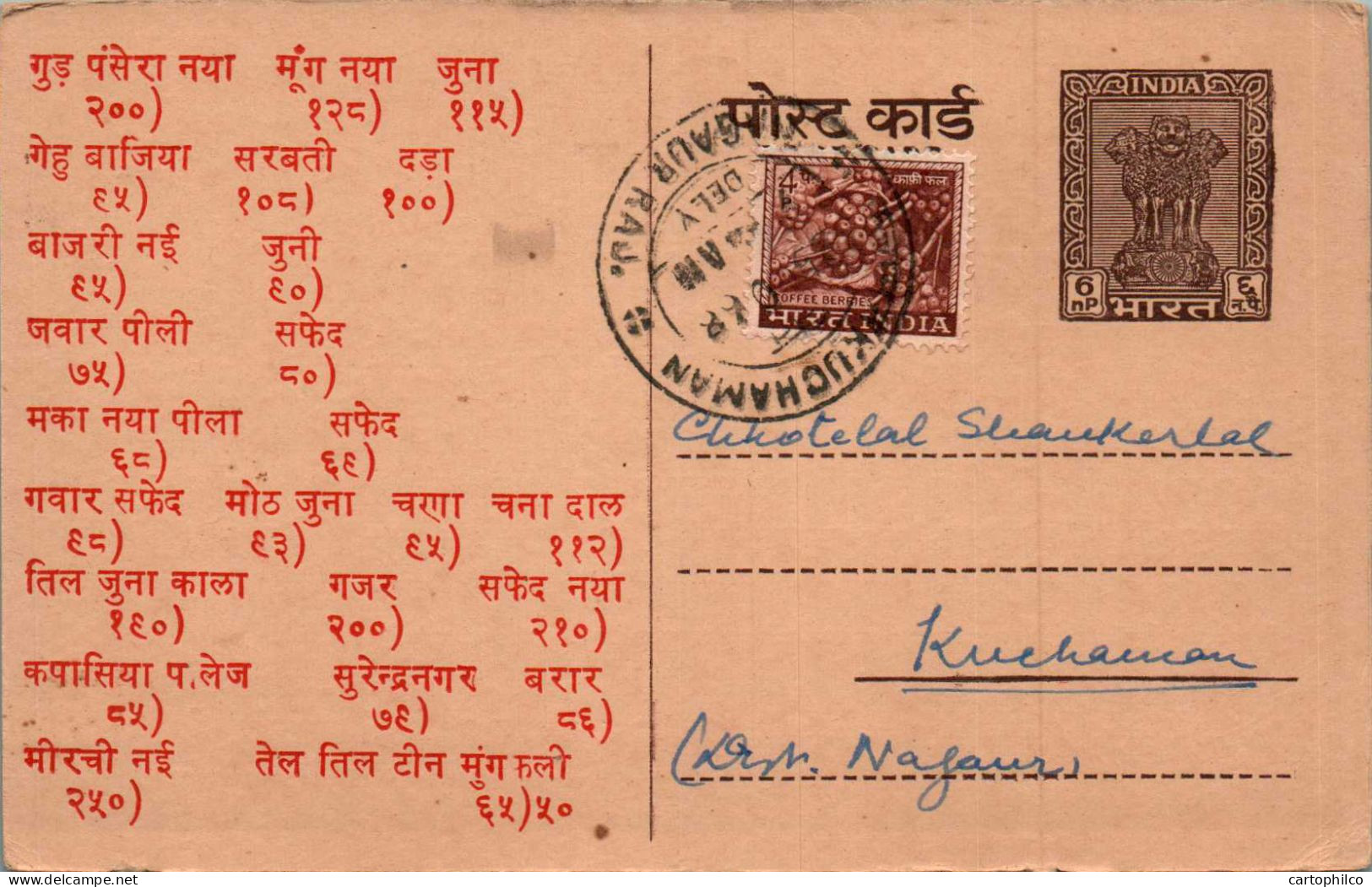 India Postal Stationery Ashoka 6p Kuchaman Cds - Cartes Postales