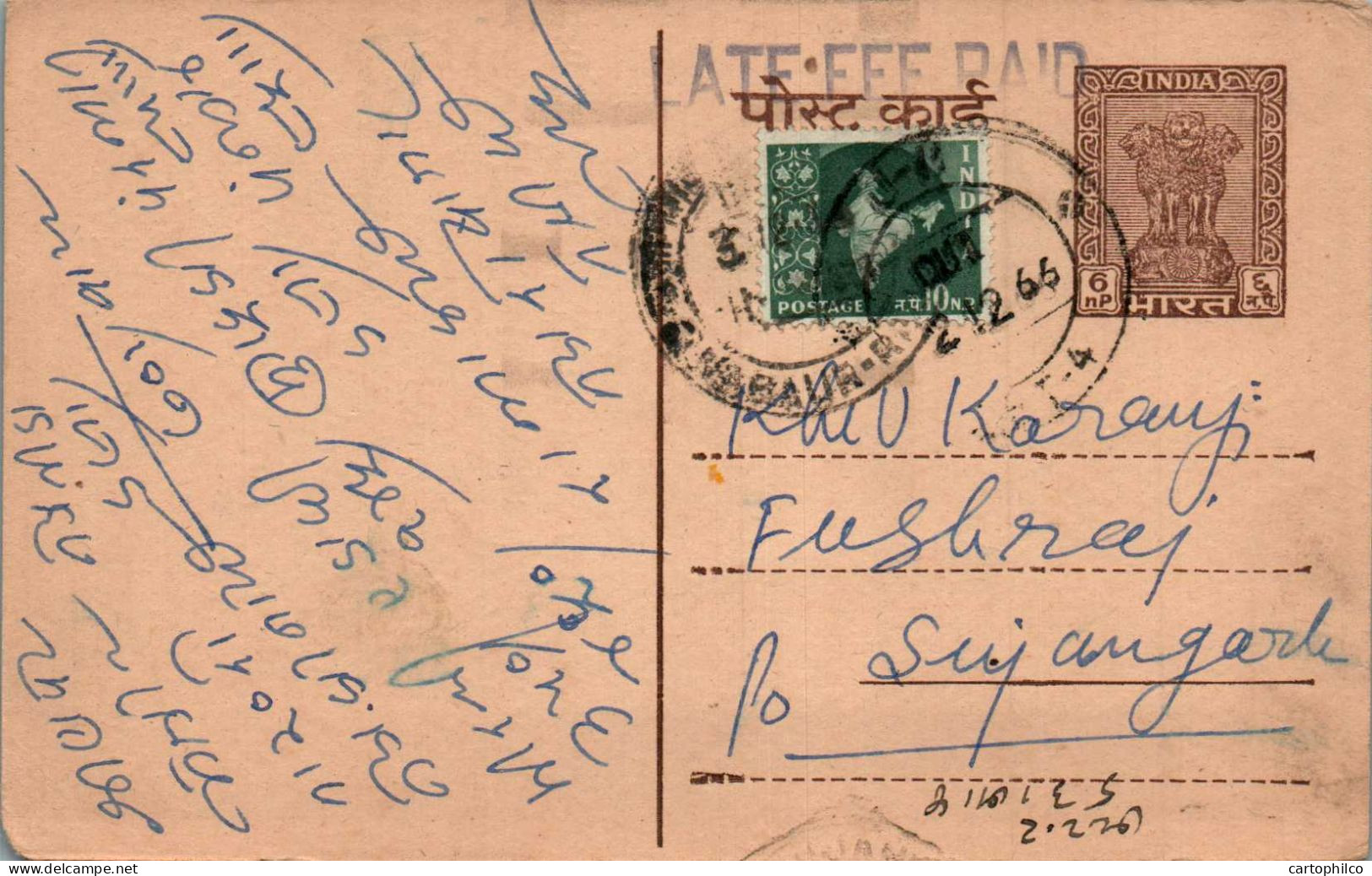 India Postal Stationery Ashoka 6p To Sujangarh - Ansichtskarten