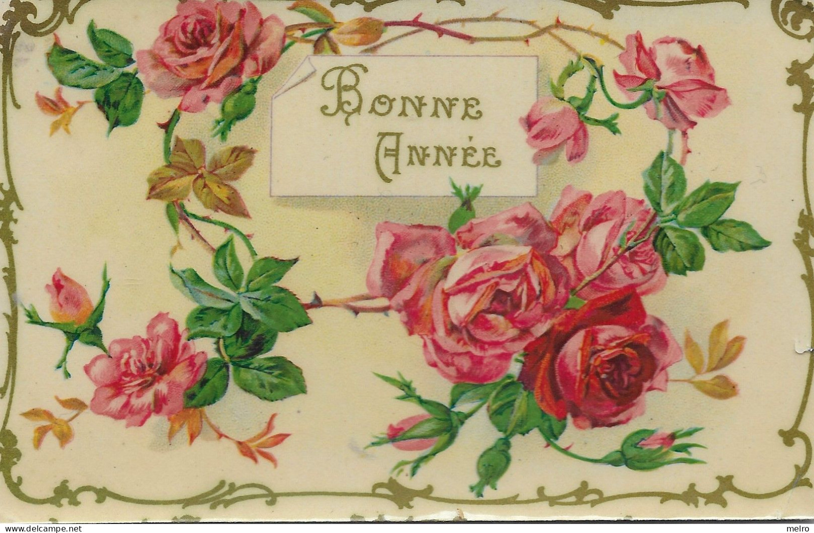 CPA - CARTE FANTAISIE-BONNE ANNÉE- . BELLES ROSES. -1908 -  (K.F EDITEURS PARIS )  - RARE !!! - Flowers