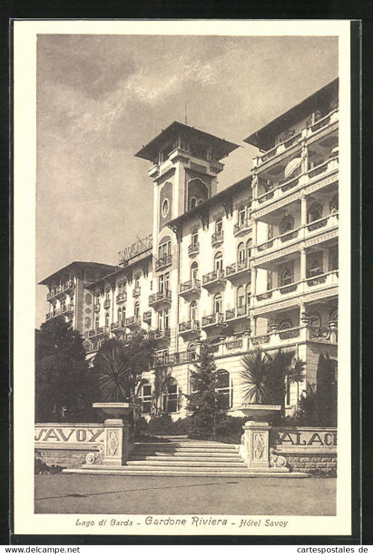 Cartolina Gardone Riviera, Hotel Savoy Im Sonnenschein  - Autres & Non Classés