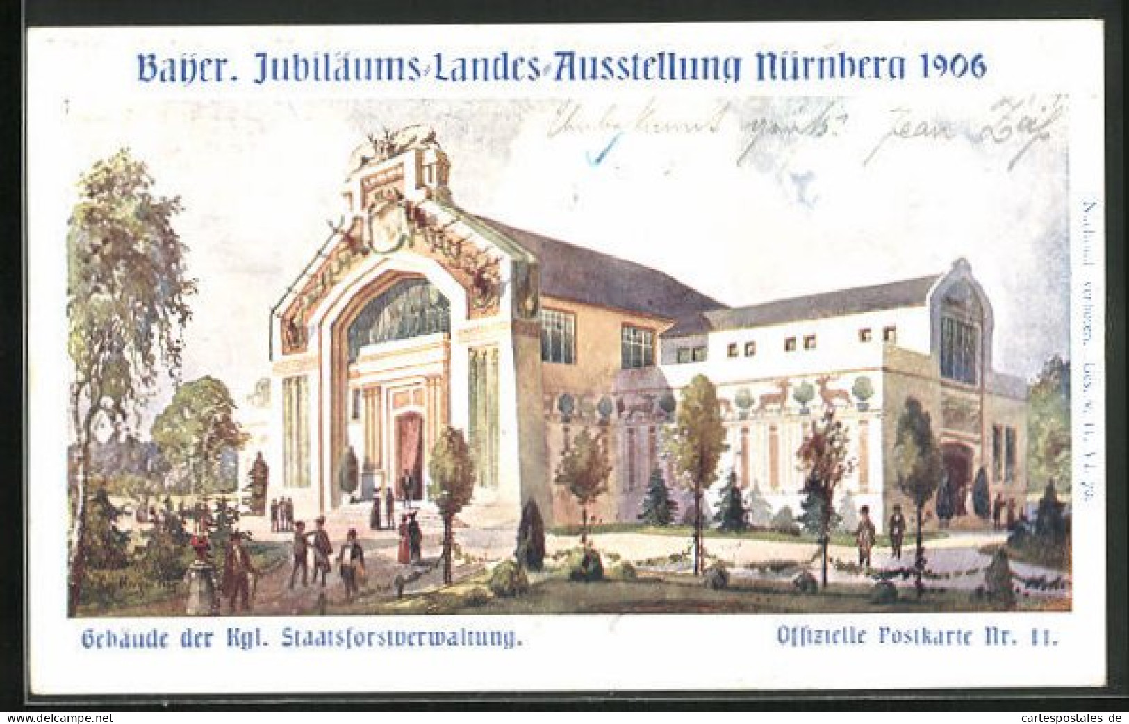 Künstler-AK Nürnberg, Bayer. Jubiläums-Landes-Ausstellung 1906, Gebäude D. Kgl. Staatsforstverwaltung  - Tentoonstellingen