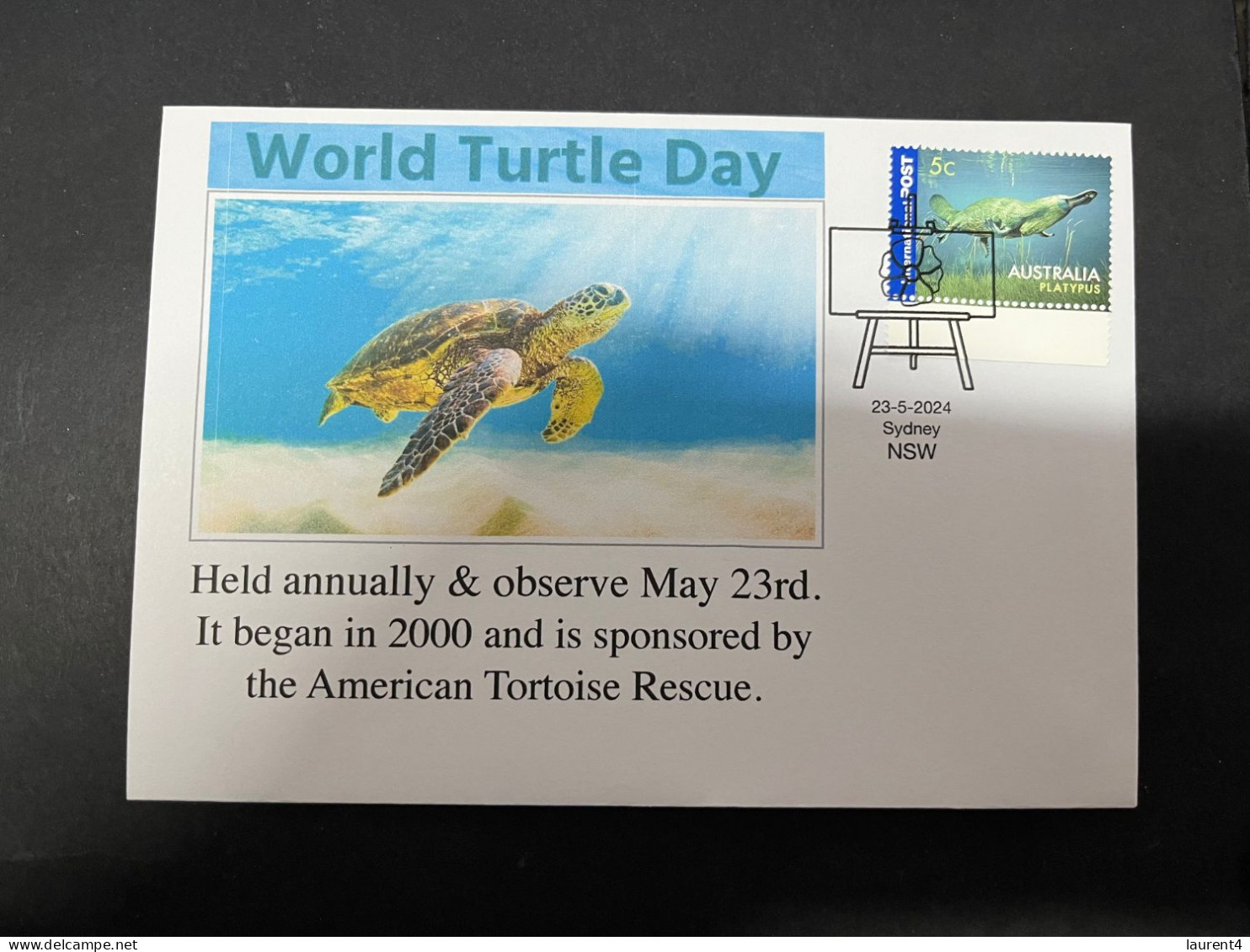 22-5-2024 (5 Z 47) 23th Of May Is " World Turtle Day " (with Australia Platypus Stamp) - Maritiem Leven