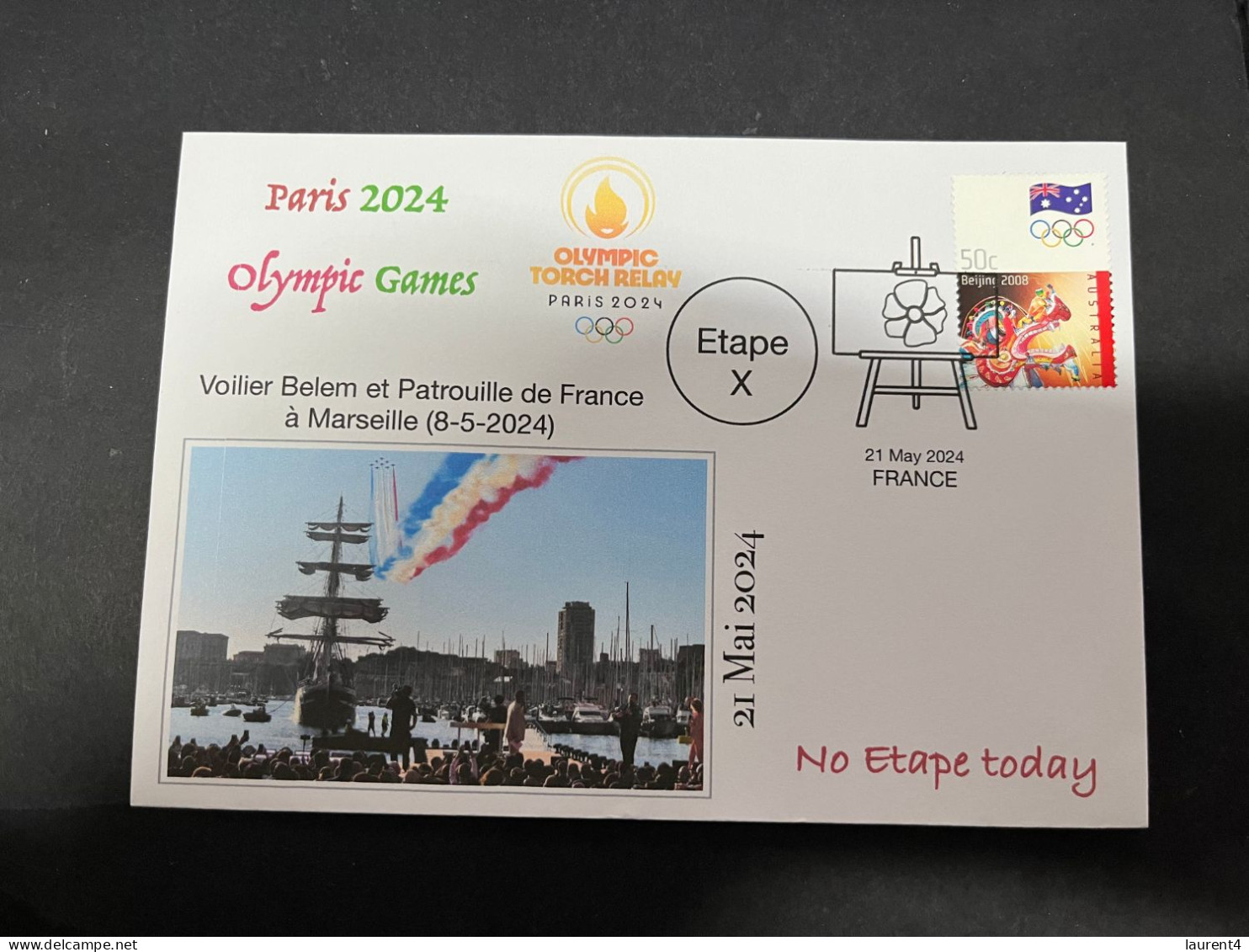 22-5-2024 (5 Z 47) Paris Olympic Games 2024 - Torch Relay (Voilier Belem & Patrouille) (21-5-2024) With OLYMPIC Stamp - Estate 2024 : Parigi