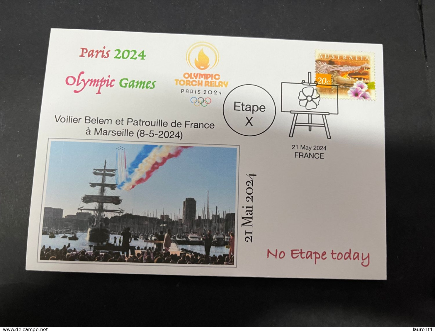 22-5-2024 (5 Z 47) Paris Olympic Games 2024 - Torch Relay (Voilier Belem & Patrouille) (21-5-2024) With Crocodile Stamp - Verano 2024 : París