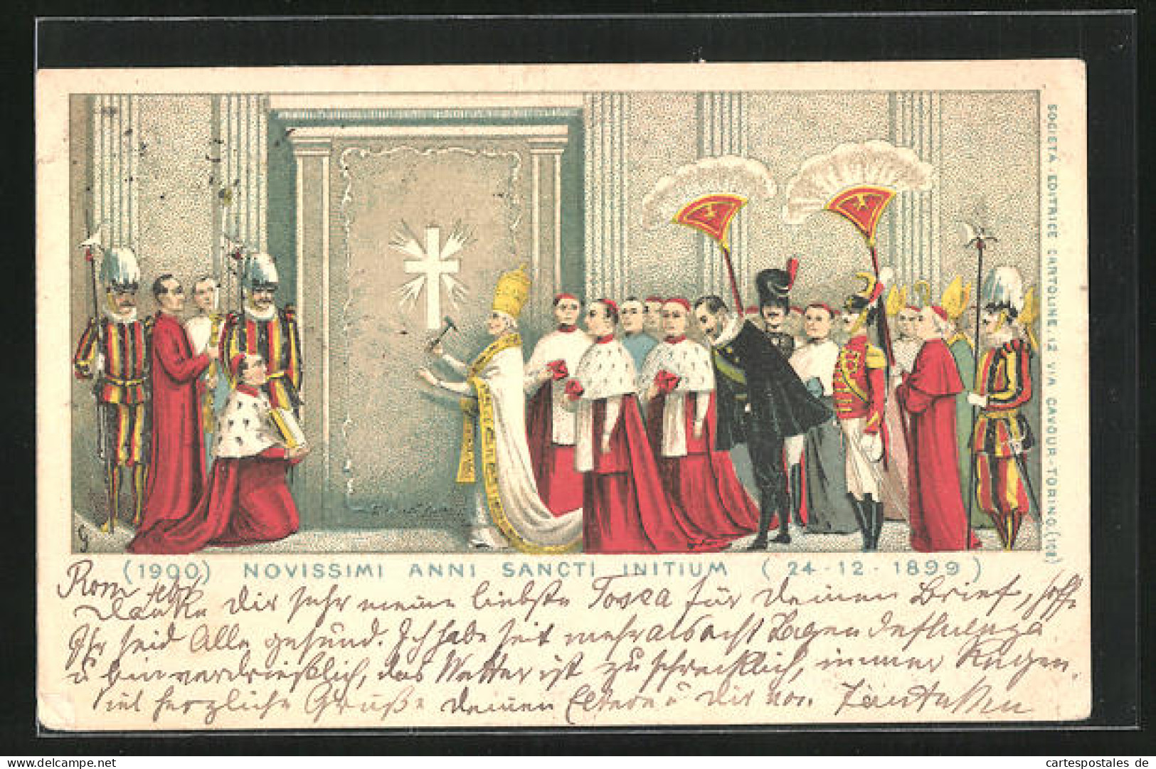 Lithographie Novissimi Anni Sancti Initium 24.12.1899, Papst Leo XIII.  - Päpste