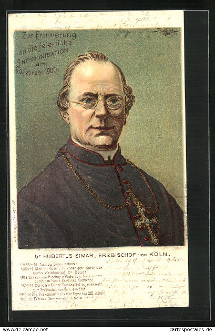 Künstler-AK Portrait Dr. Hubertus Simar, Erzbischof Von Köln  - Sonstige & Ohne Zuordnung