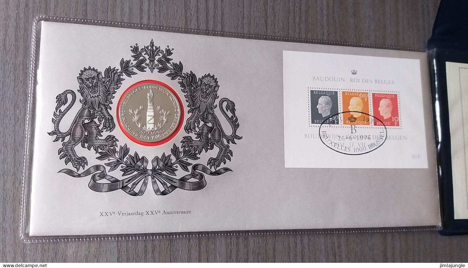 Enveloppe FDC Timbre Médaille Argent - Baudouin 1er Belgique - 25 Ans De Règne - FDC, BU, BE & Coffrets