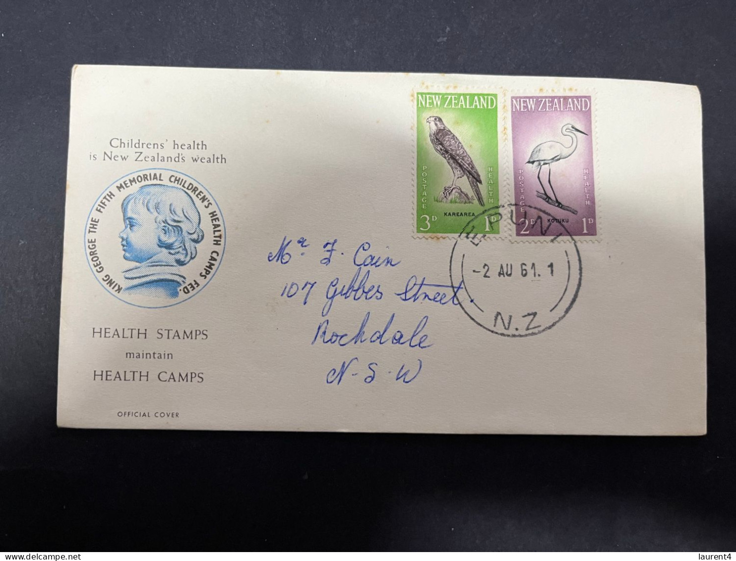 22-5-2024 (5 Z 49) New Zealand Older FDC - (posted To Australia) 1961 - Health Cover With Birds Stamps - FDC