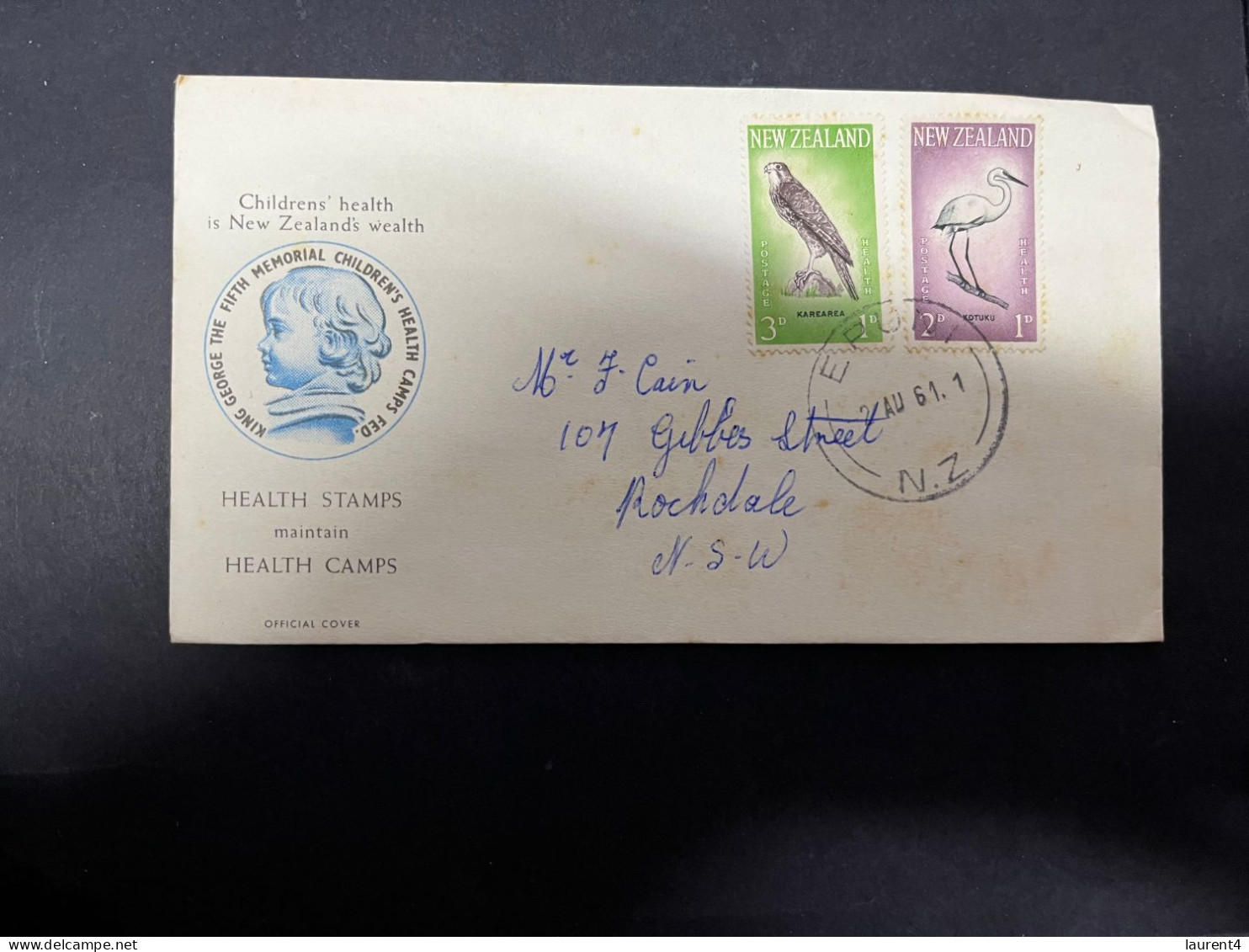 22-5-2024 (5 Z 49) New Zealand Older FDC - (posted To Australia) 1961 - Health Cover With Birds Stamps - FDC