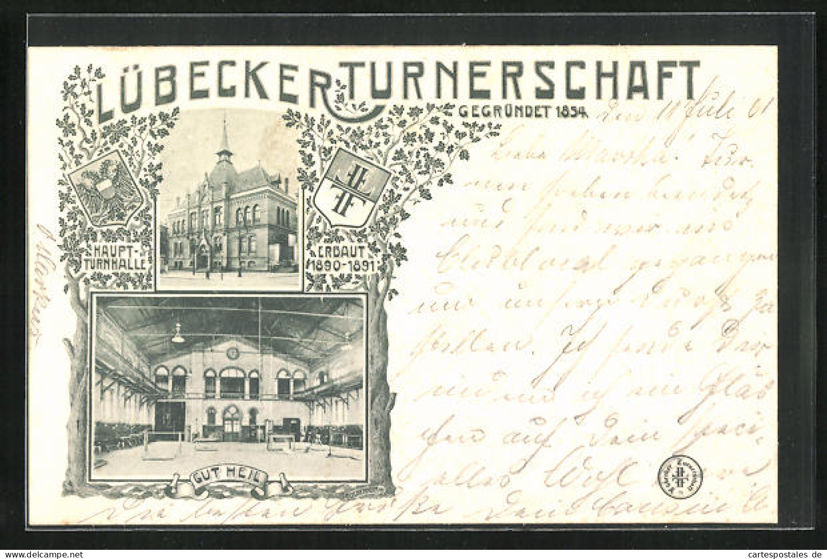 AK Lübeck, Lübecker Turnerschaft, Gegr. 1854, Haupt-Turnhalle, Erbaut 1890-1891  - Lübeck