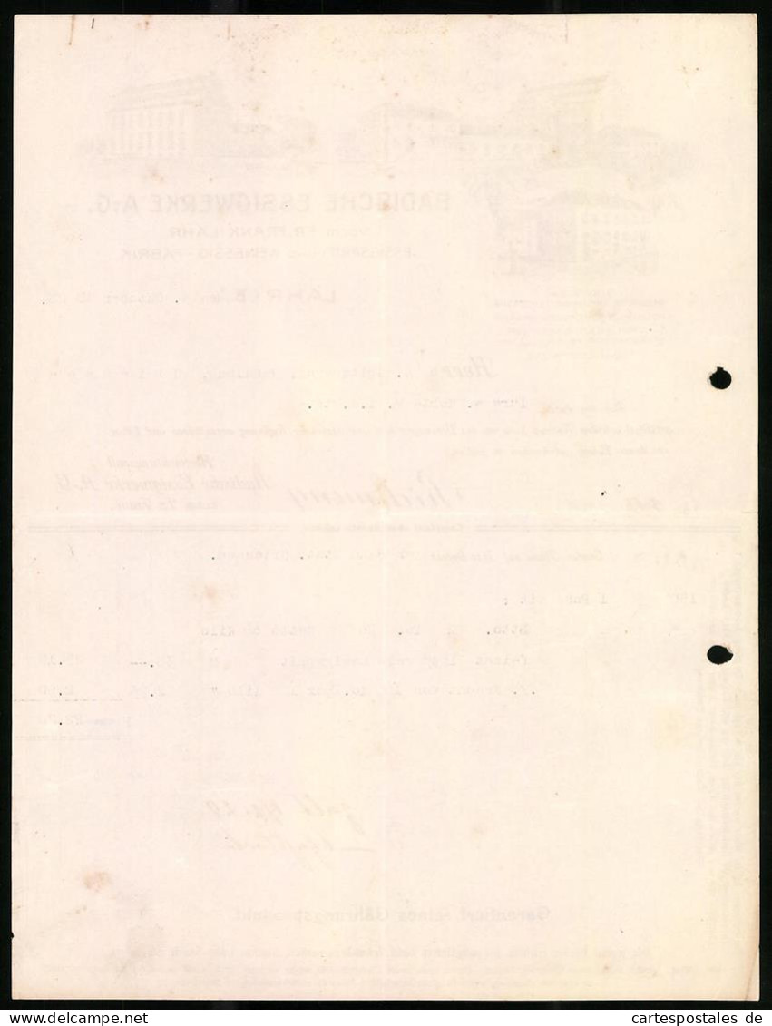 Rechnung Lahr I. B. 1928, Essigsprit- Und Weinessig Fabrik, Badische Essigwerke A.-G., Werksansichten  - Altri & Non Classificati