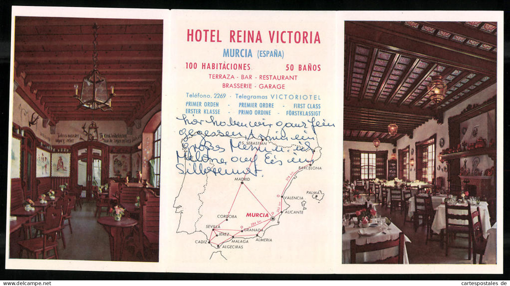 Vertreterkarte Murcia, Hotel Victoria, Anfahrtkarte, Innenansichten Und Blick Auf Das Hotel  - Ohne Zuordnung