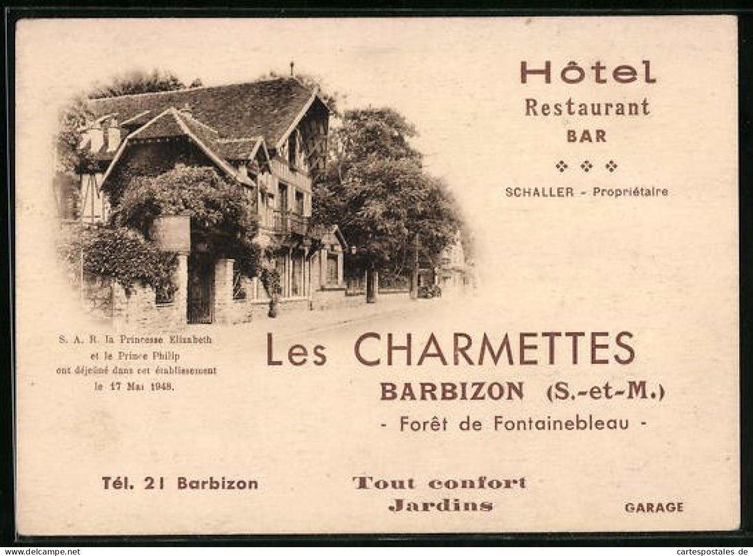 Carte De Représentant Barbizon, Hotel Les Charmettes, Vue De Das Hotel, Rückseite Avec Anfahrsskizze  - Non Classés
