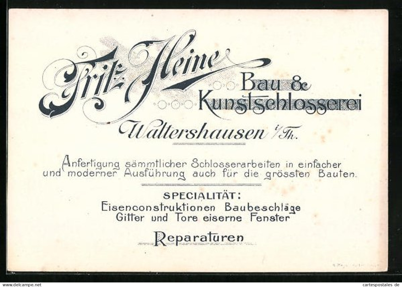 Vertreterkarte Waltershausen I. Th., Bau & Kunstschlosserei Fritz Heine, Rückseite Mit Besipielen  - Non Classés