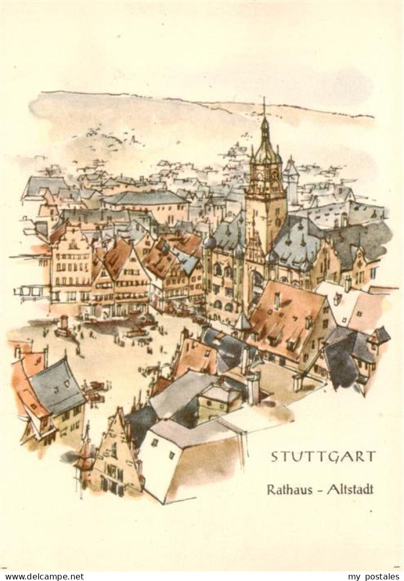 73906264 Stuttgart Rathaus Altstadt Zeichnung - Stuttgart