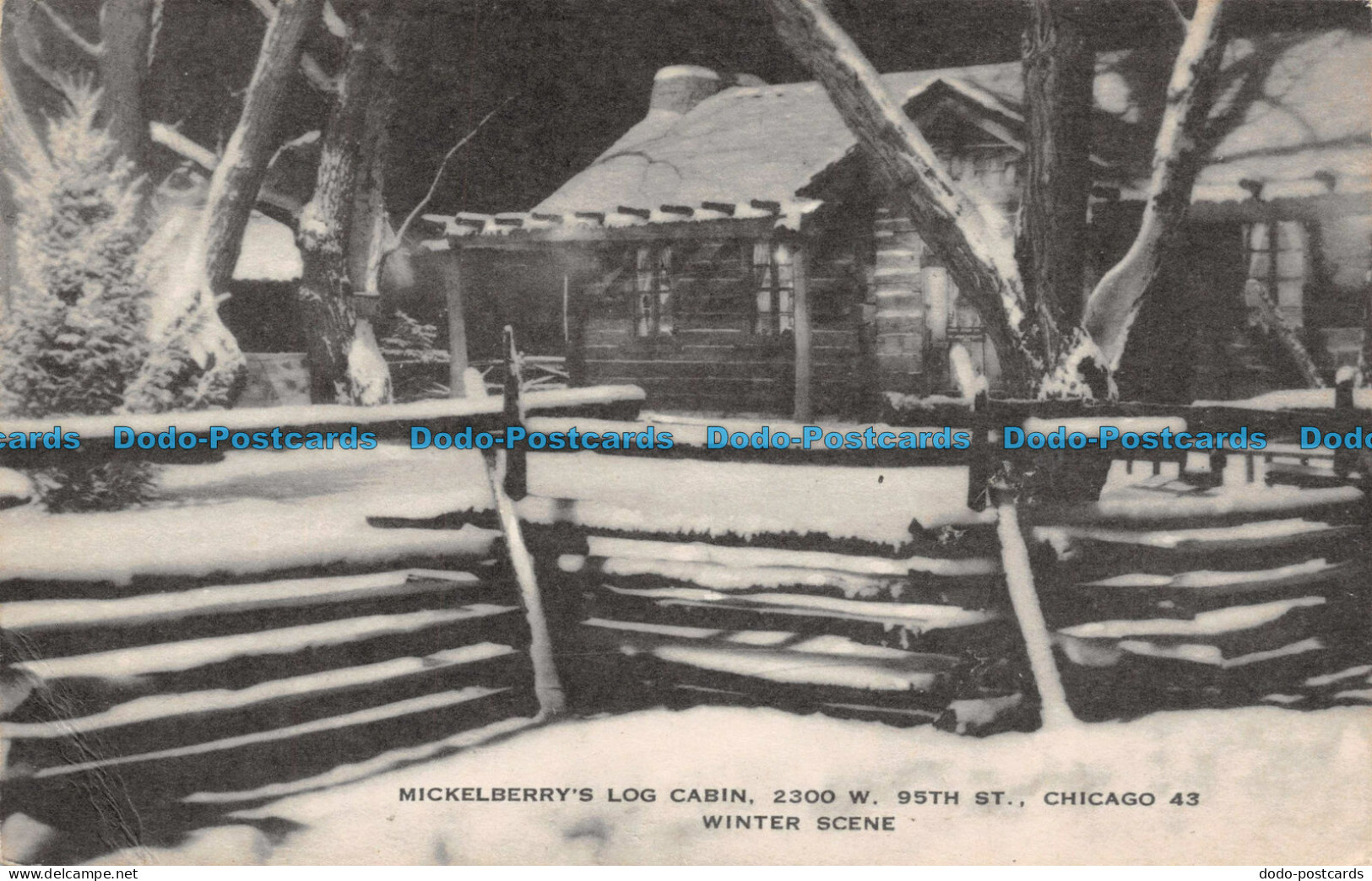 R110819 Mickelberrys Log Cabin. Chicago 43 Winter Scene. B. Hopkins - Welt