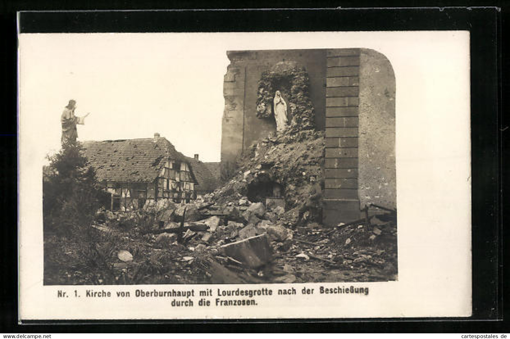 CPA Oberburnhaupt, L'Église Avec Lourdesgrotte Nach Der Beschiessung Durch Die Franzosen  - Sonstige & Ohne Zuordnung