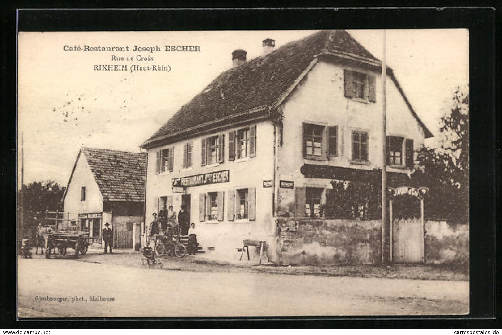 CPA Rixheim, Cafe-Restaurant Joseph Escher, Rue De Croix  - Andere & Zonder Classificatie