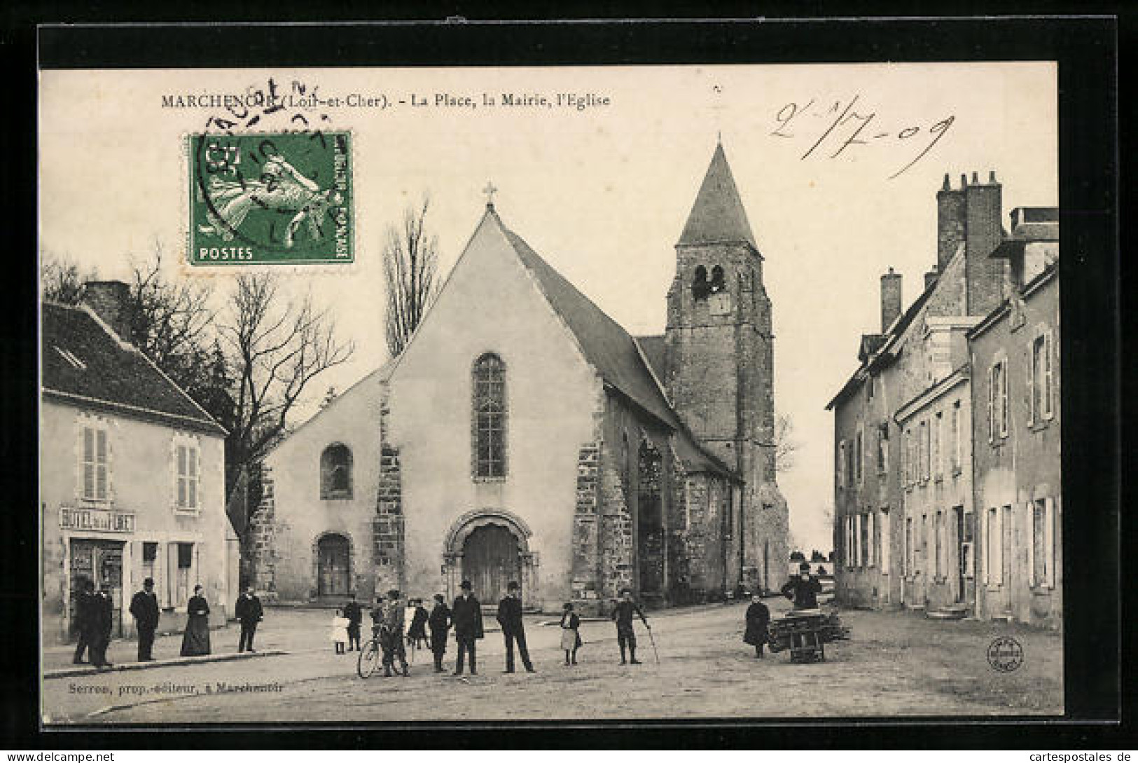 CPA Marchenoir, La Place, La Mairie, L`Eglise  - Marchenoir