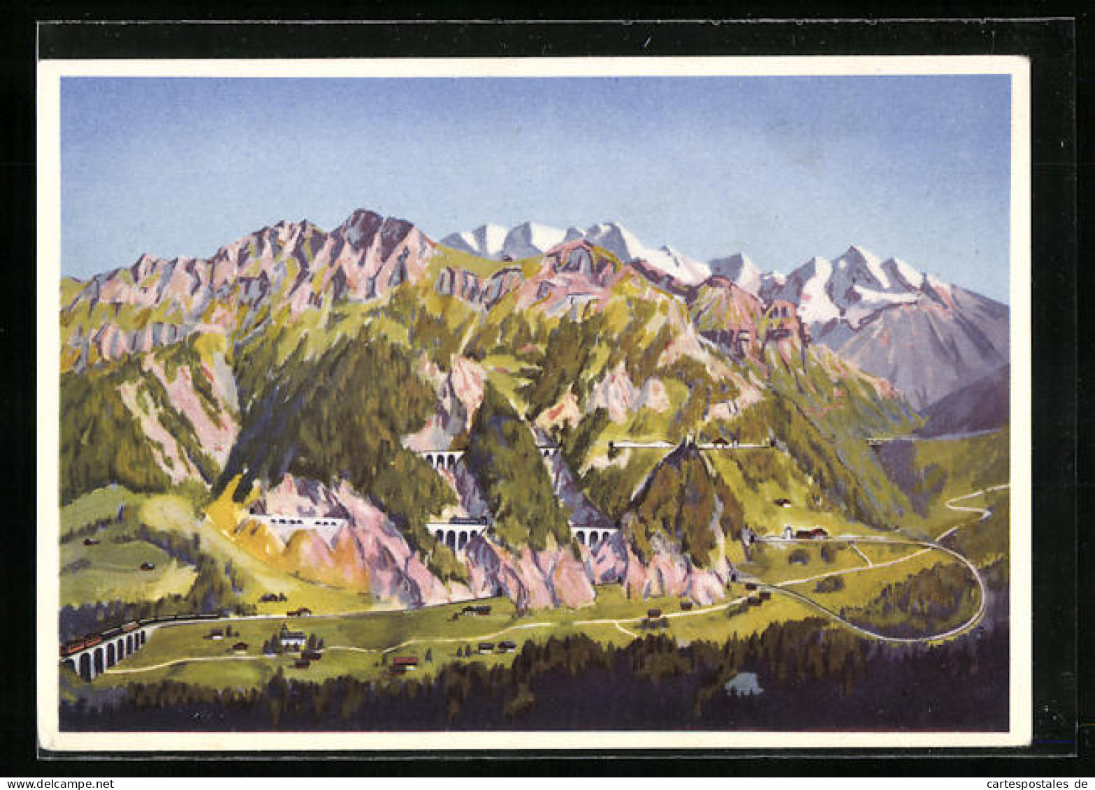 Künstler-AK Bern, Landesausstellung 1939, Modell-Anlage Der Loetschbergbahn Im Belvoirpark  - Expositions