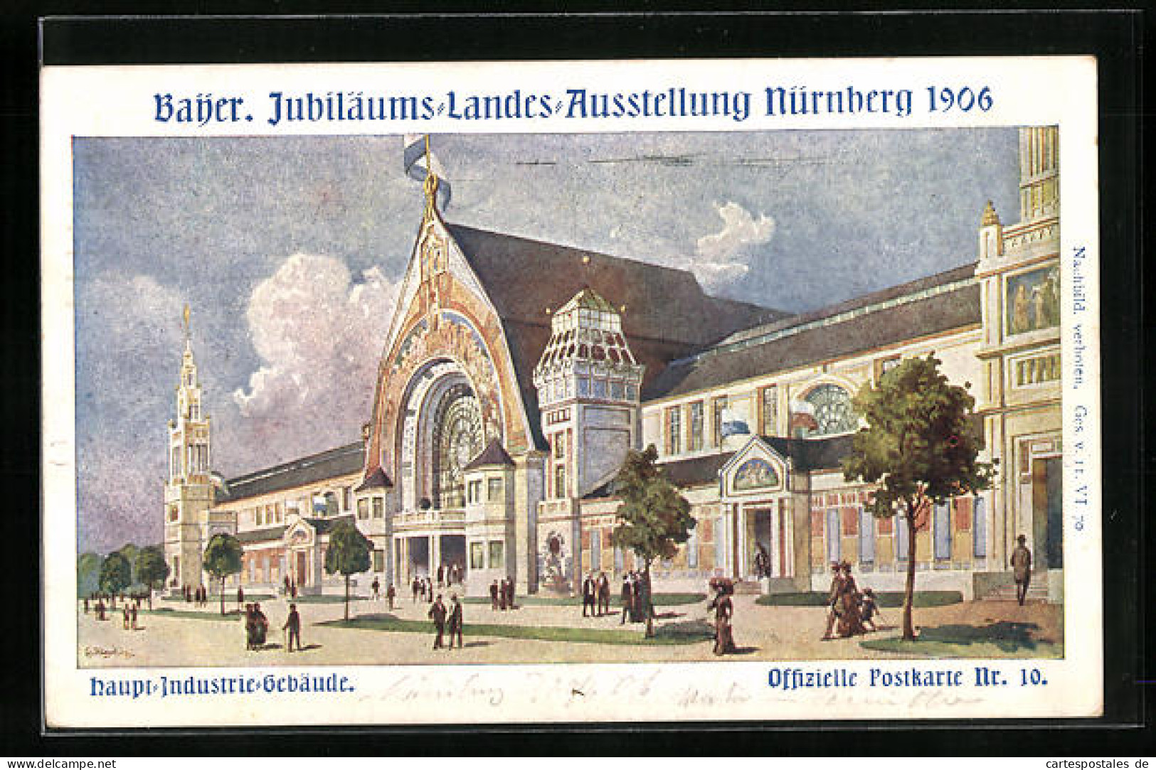 Künstler-AK Nürnberg, Bayerische Jubiläums-Landes-Ausstellung 1906, Haupt-Industrie-Gebäude  - Tentoonstellingen