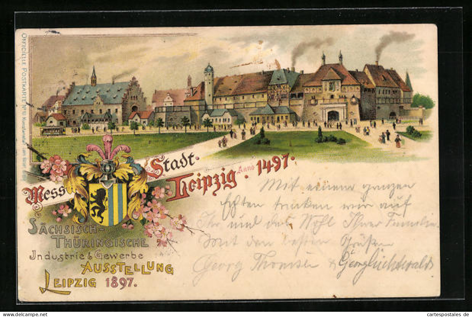 Lithographie Leipzig, Sächsisch-Thüringische Industrie & Gewerbe-Ausstellung 1897, Ausstellungsgelände Mit Strassen  - Ausstellungen