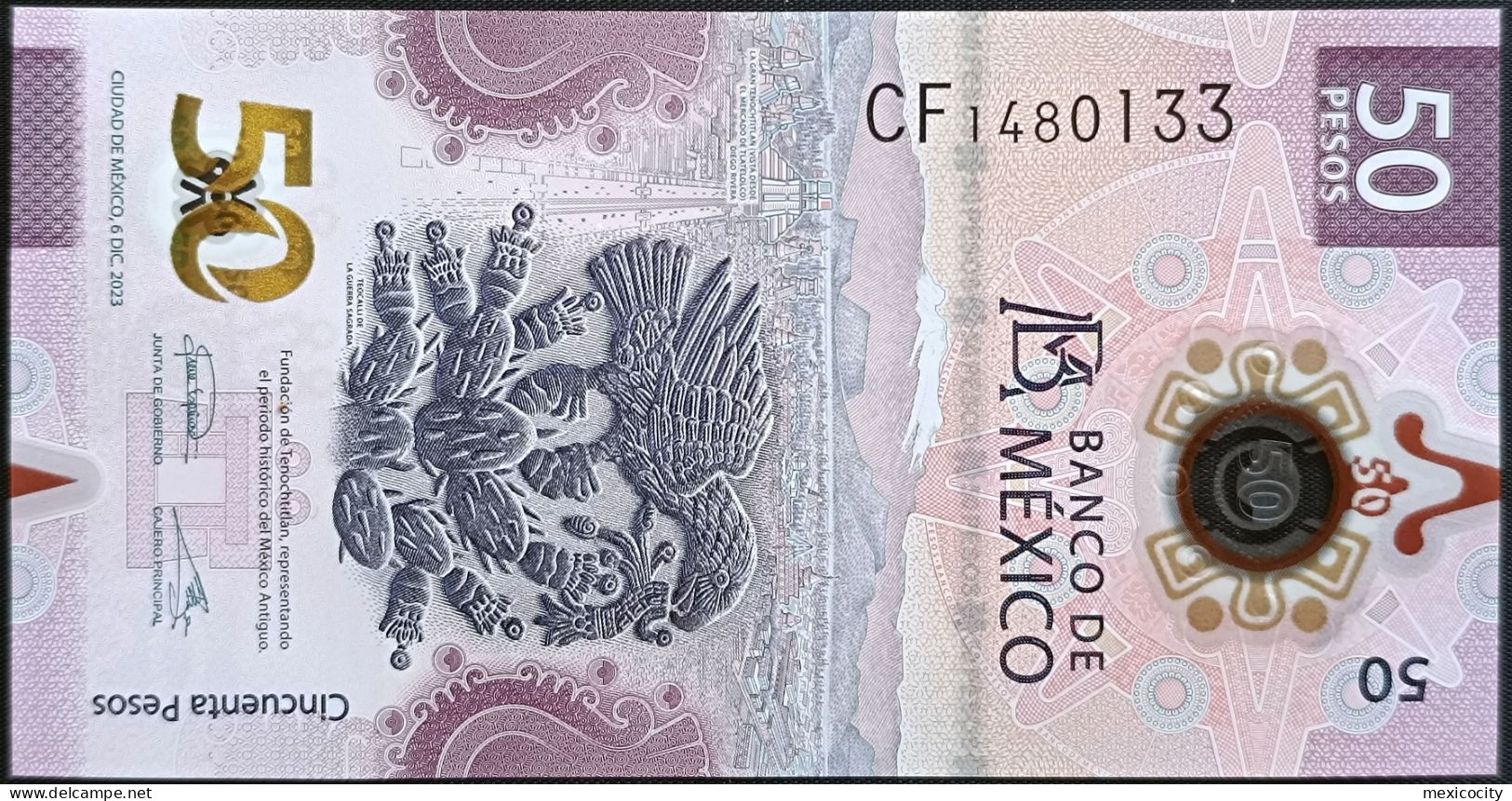 MEXICO $50 ! SERIES CF 6-DEC-2023 ! Irene Espin. Sign. AXOLOTL POLYMER NOTE Mint BU Crisp Read Descr. For Notes - Mexique