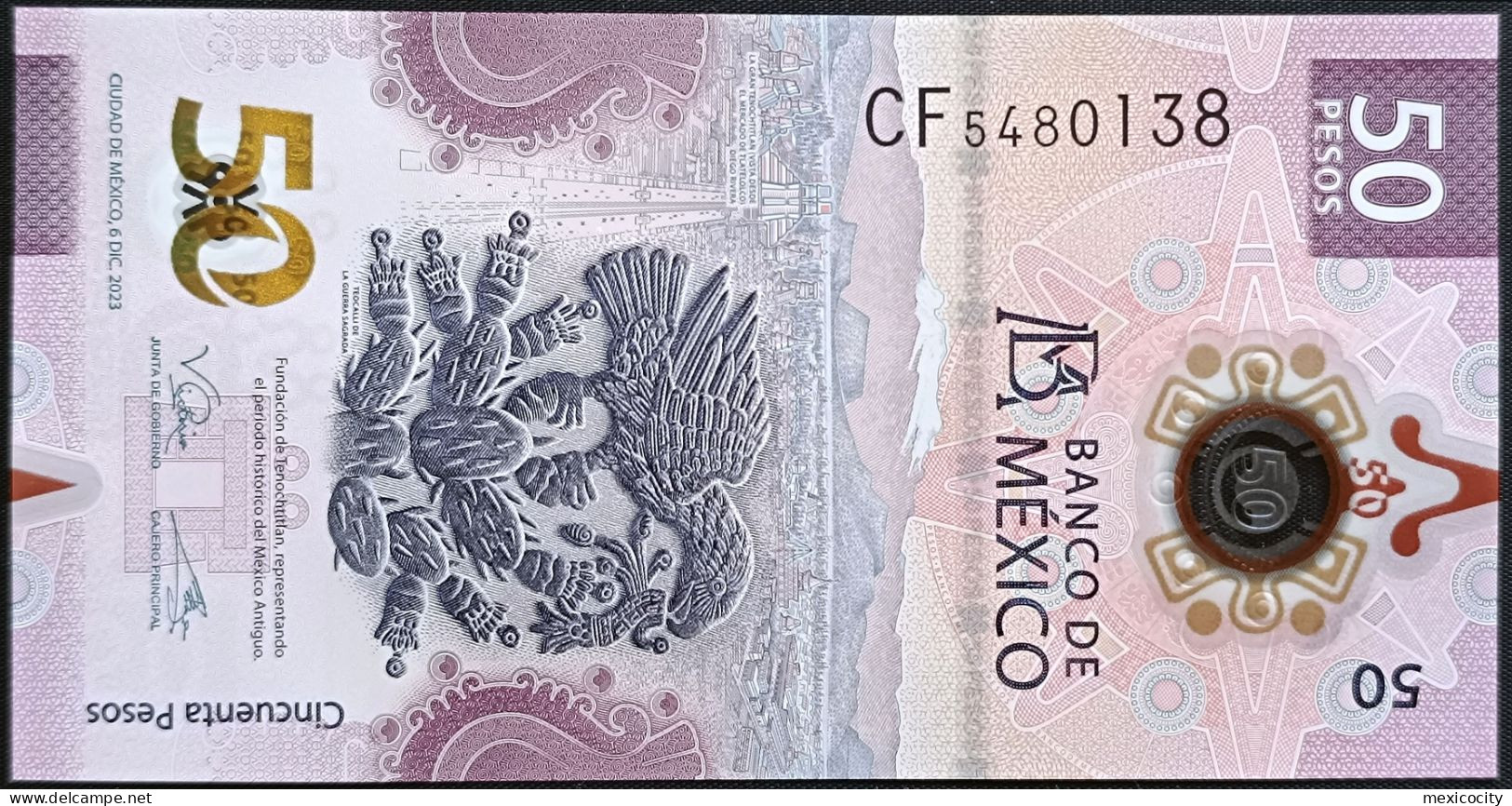 MEXICO $50 ! SERIES CF 6-DEC-2023 ! Victoria Rod. Sign. AXOLOTL POLYMER NOTE Mint BU Crisp Read Descr. For Notes - Mexique