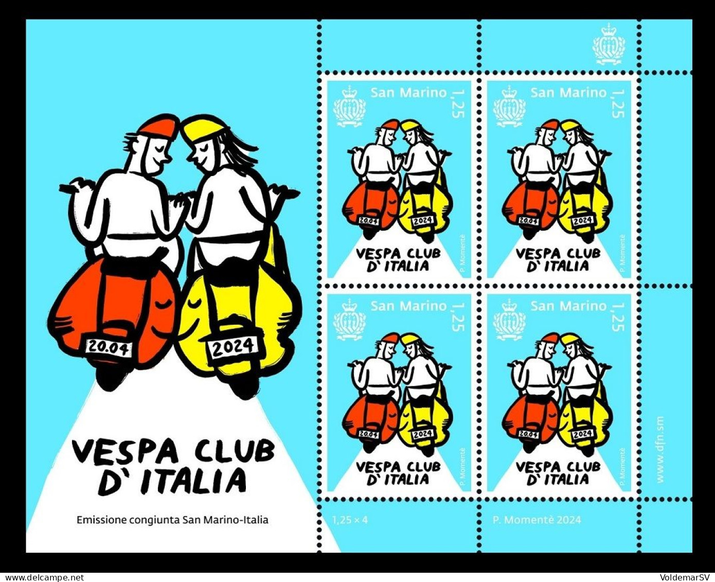 San Marino 2024 Mih. 2954 Vespa Club. Vespa Scooters (M/S) (joint Issue San Marino-Italy) MNH ** - Neufs