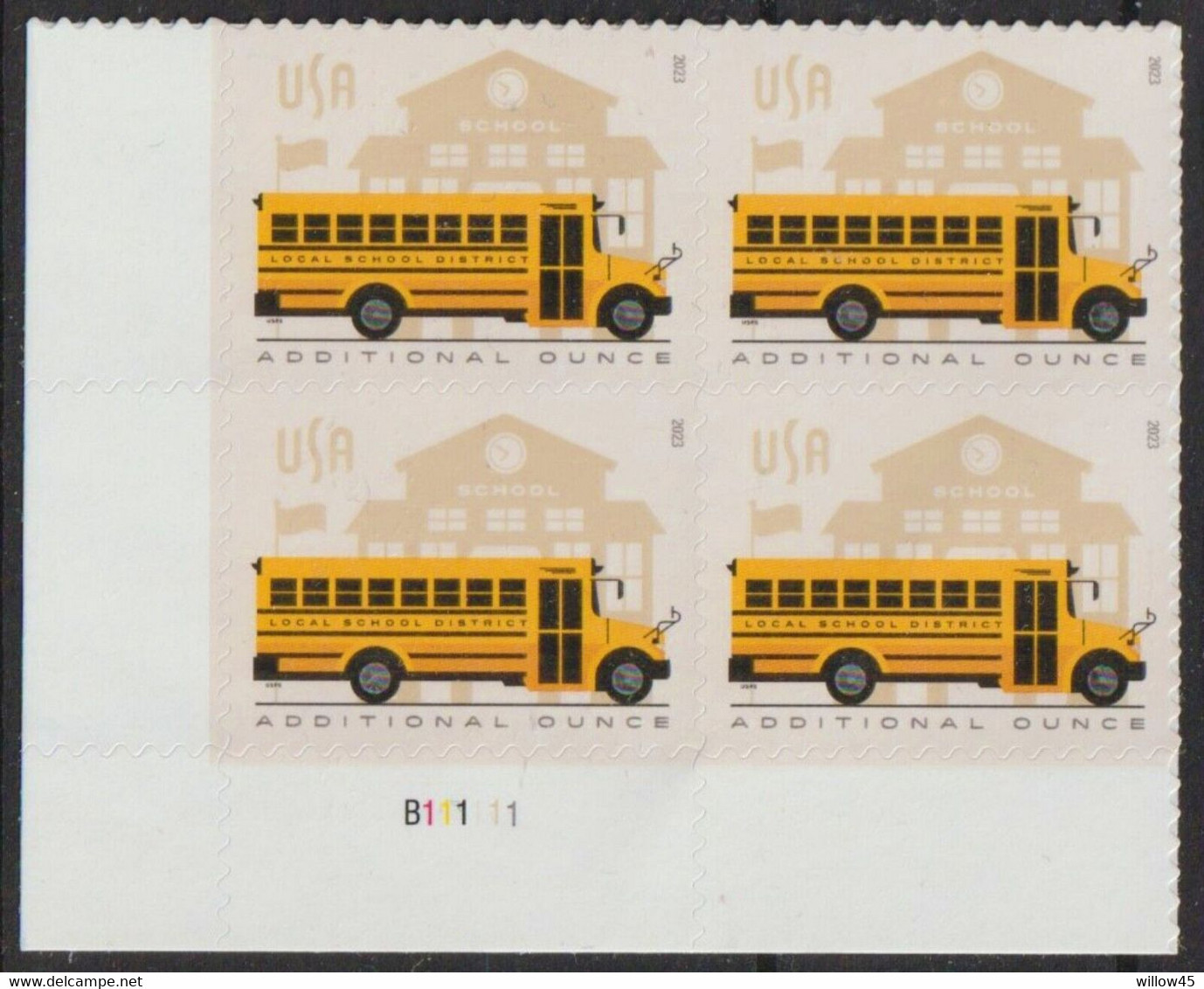 YELLOW SCHOOLBUS USA 2023 CORNER PLATE BLOCK OF 4 MNH Sc.5742 - Bus