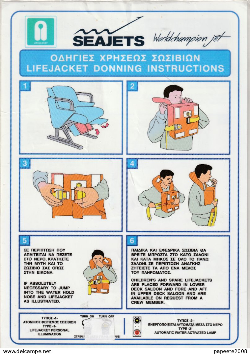 Grèce / Bateau De Transport De Passagers " SEAJETS / Worldchampion Jet " / Consignes De Sécurité / Safety Card - Autres & Non Classés