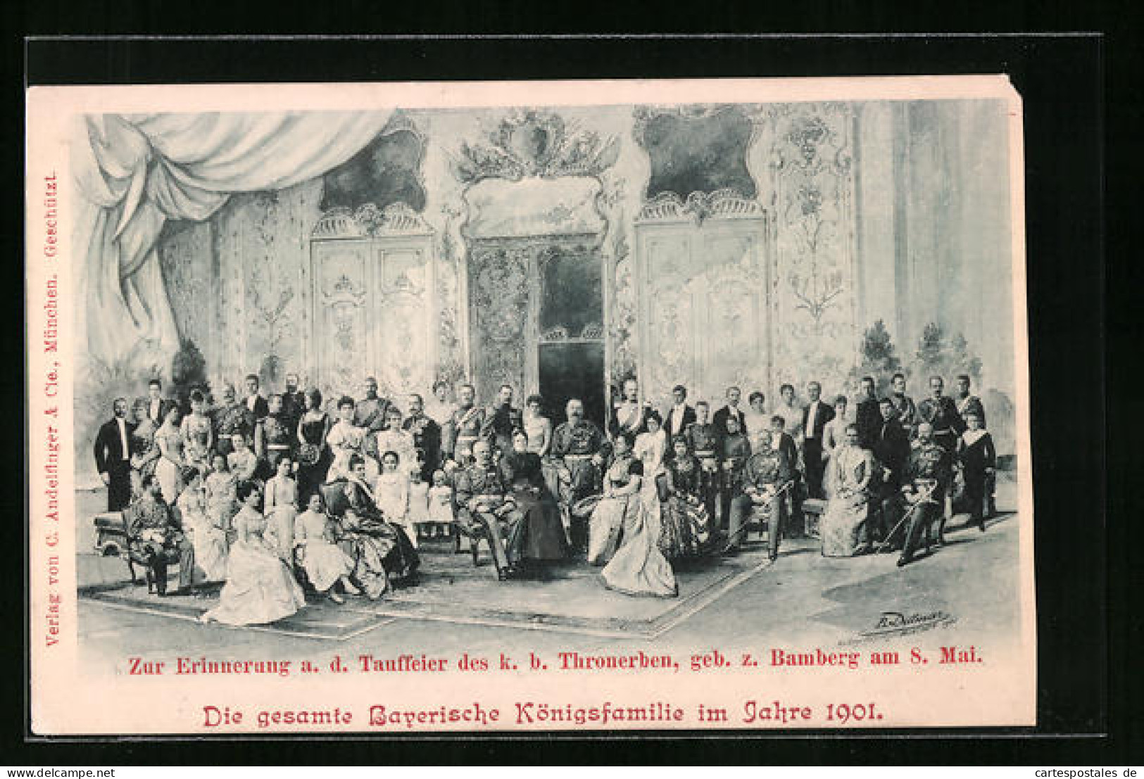 AK Die Gesamte Bayerische Königsfamilie Um Prinzregent Luitpold Im Jahre 1901  - Familles Royales