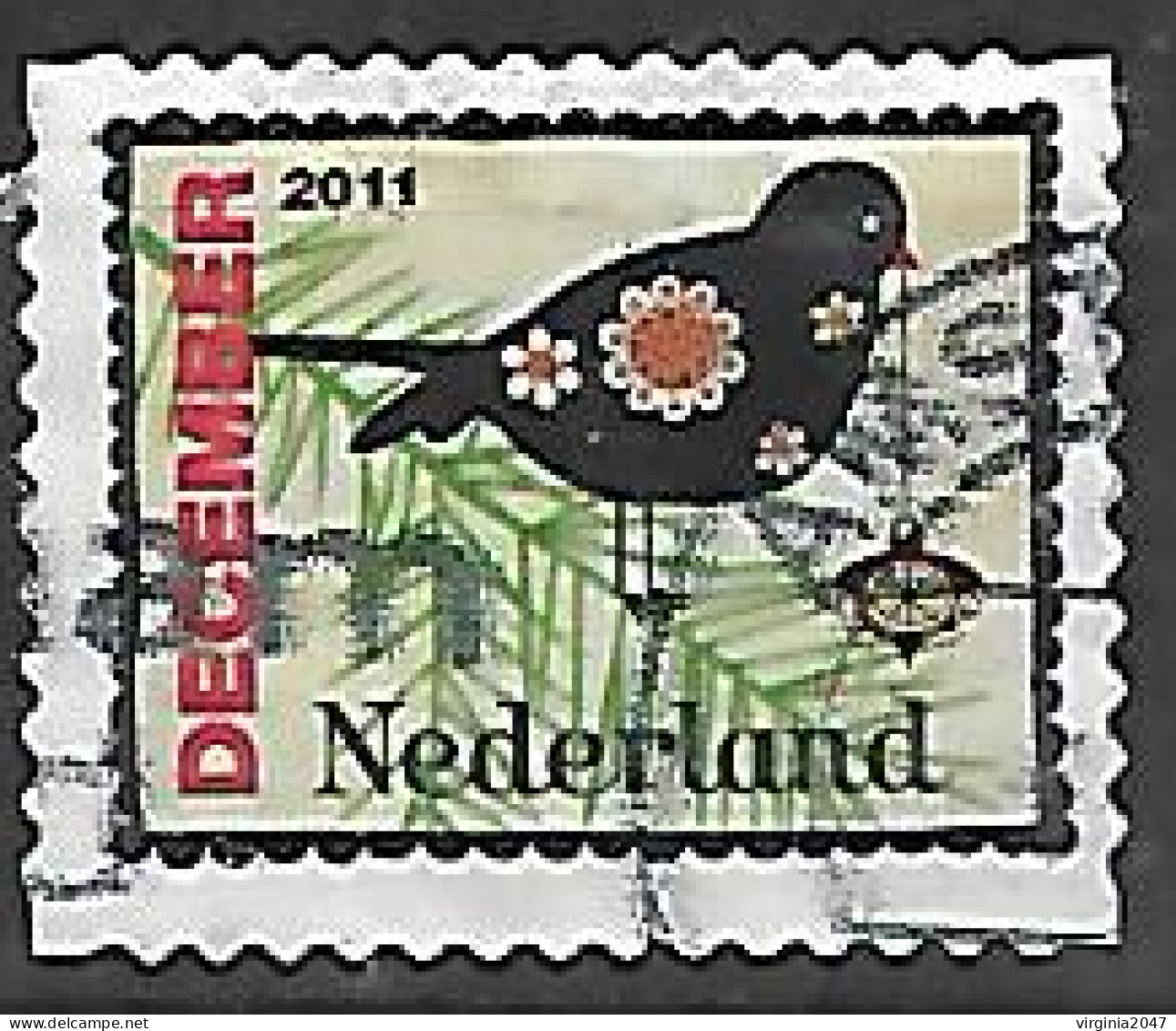 2011 Holanda Diciembre Flor Y Pajaro 1v.. - Used Stamps