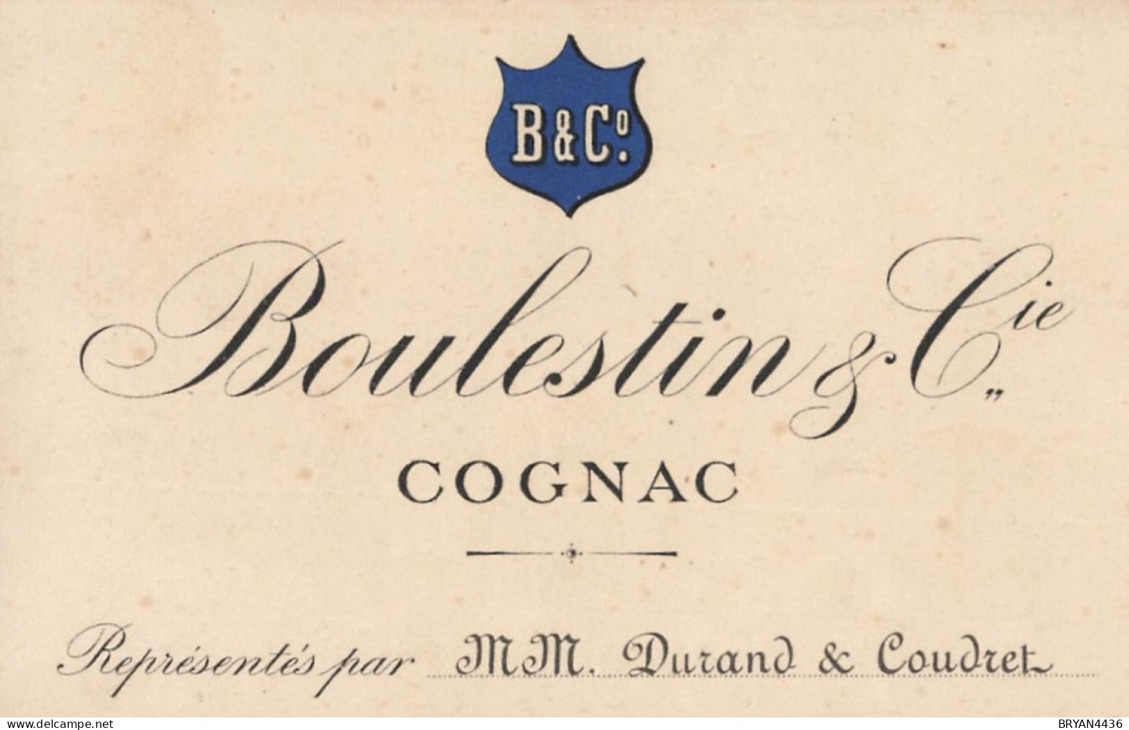 COGNAC - BOULESTIN & Cie. - CARTE COMMERCIALE ANCIENNE De REPRESENTANT  - Avec TARIF Au DOS - Lebensmittel