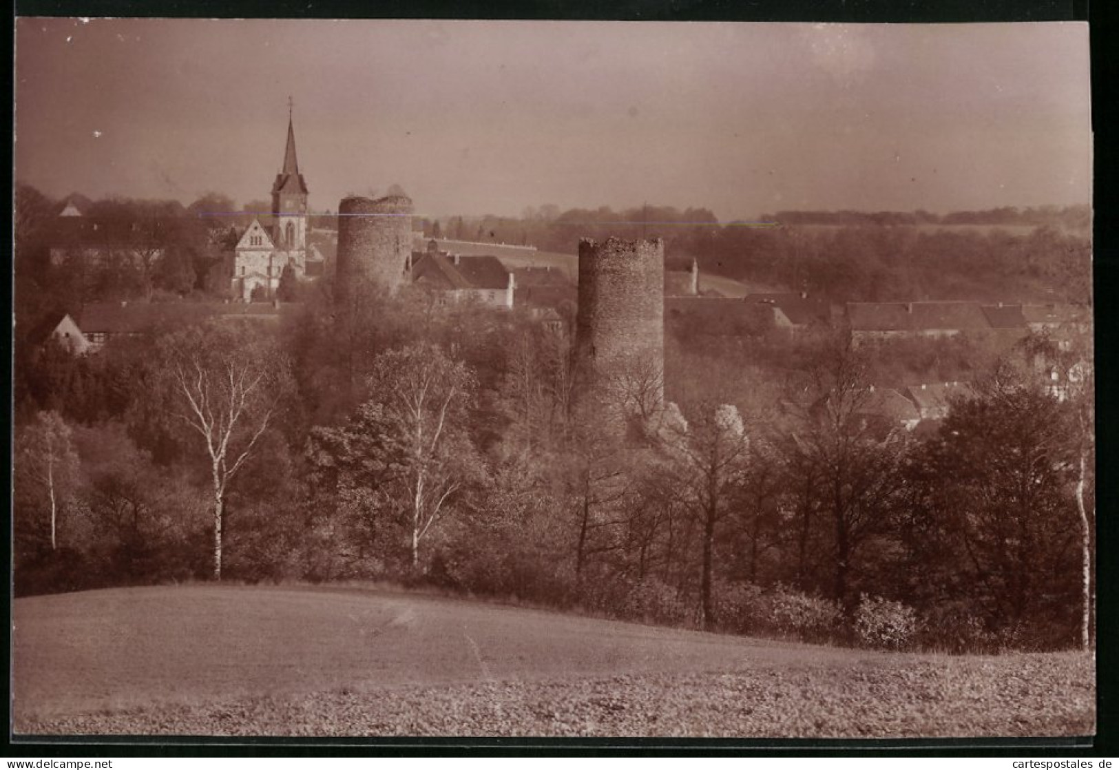 Fotografie Brück & Sohn Meissen, Ansicht Kohren, Burgruine Und Kirche  - Lieux