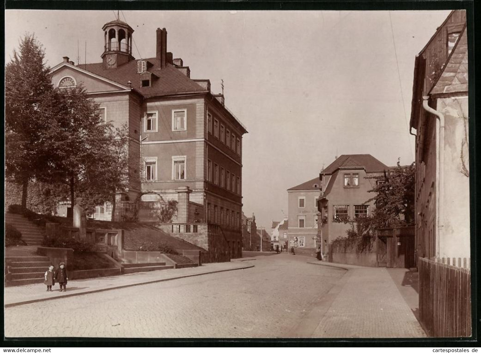 Fotografie Brück & Sohn Meissen, Ansicht Hainichen I. Sa., Blick In Die Mühlenstrasse Mit Dem Rathaus  - Lieux