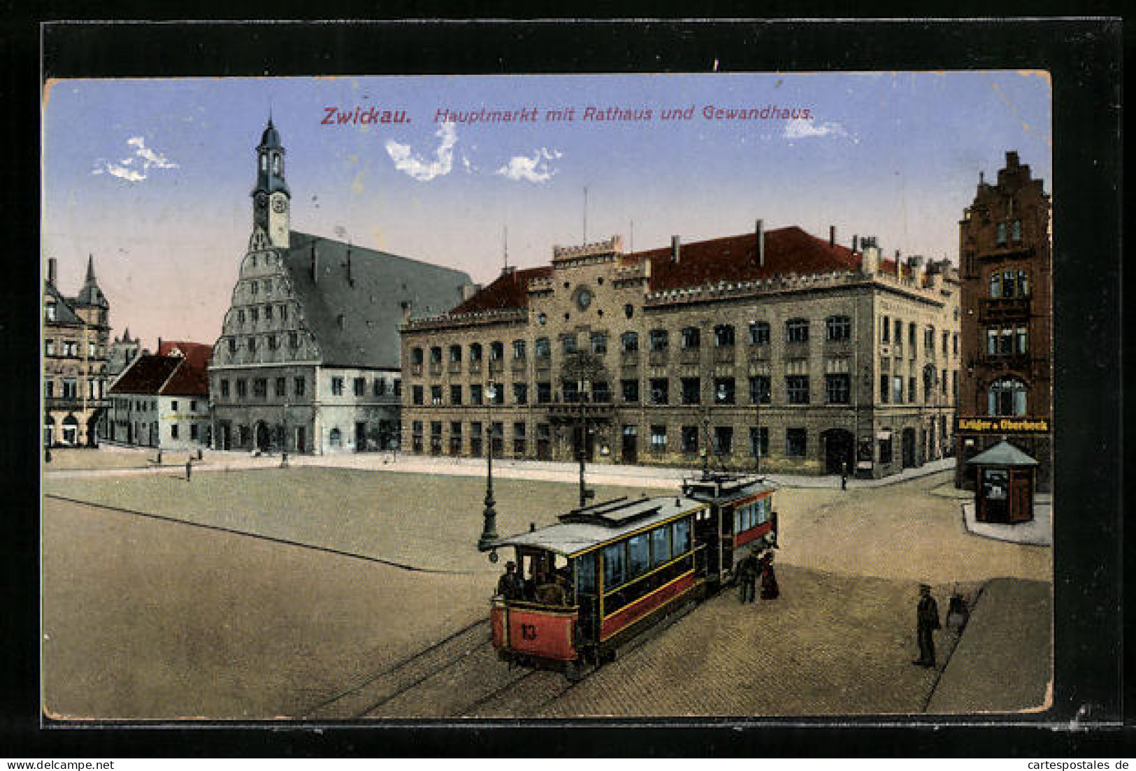 AK Zwickau, Hauptmarkt Mit Rathaus Und Gewandhaus, Strassenbahn  - Tramways